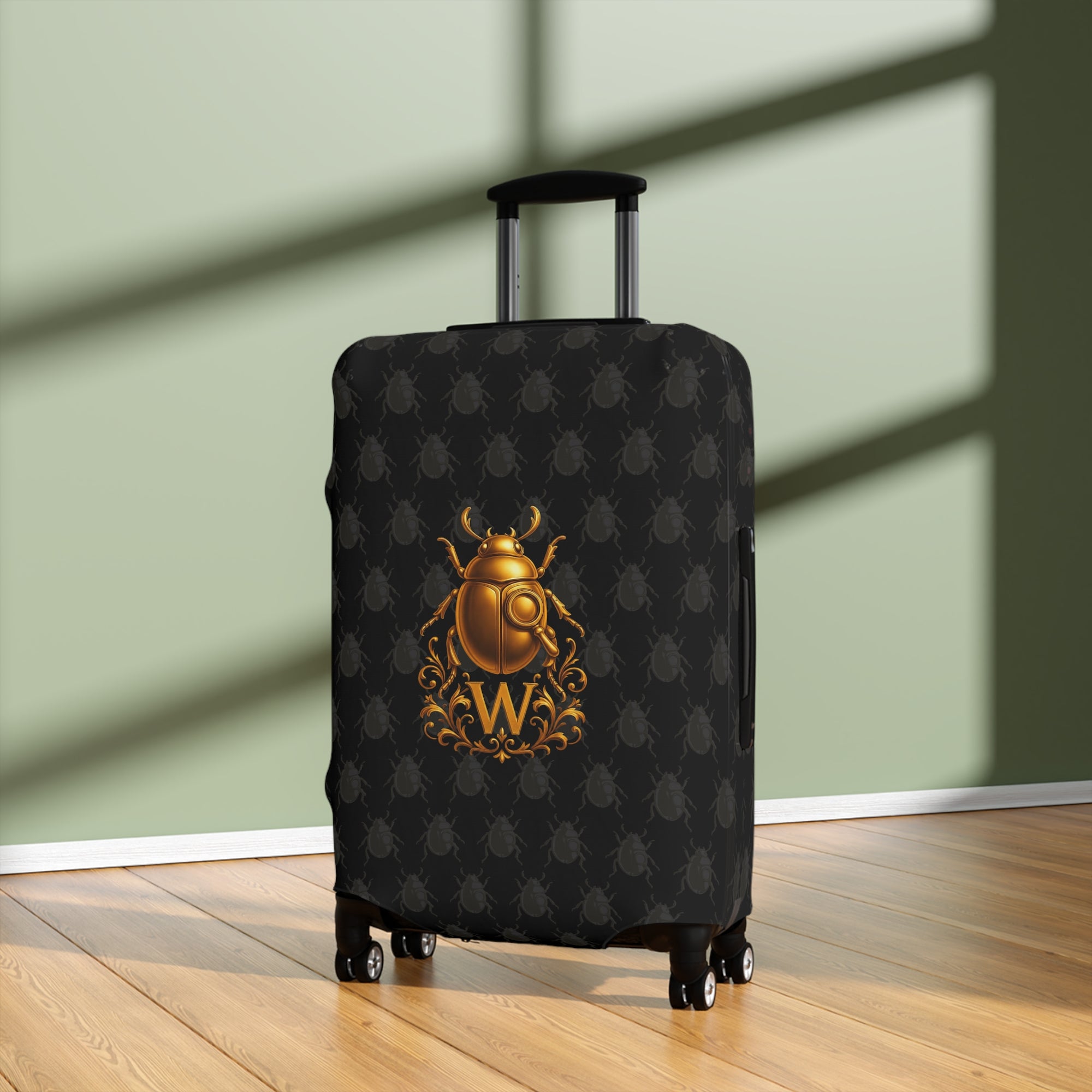 Golden Beetle Initial 'W' Luggage Cover Travel Suitcase Mid-Century Vintage Style