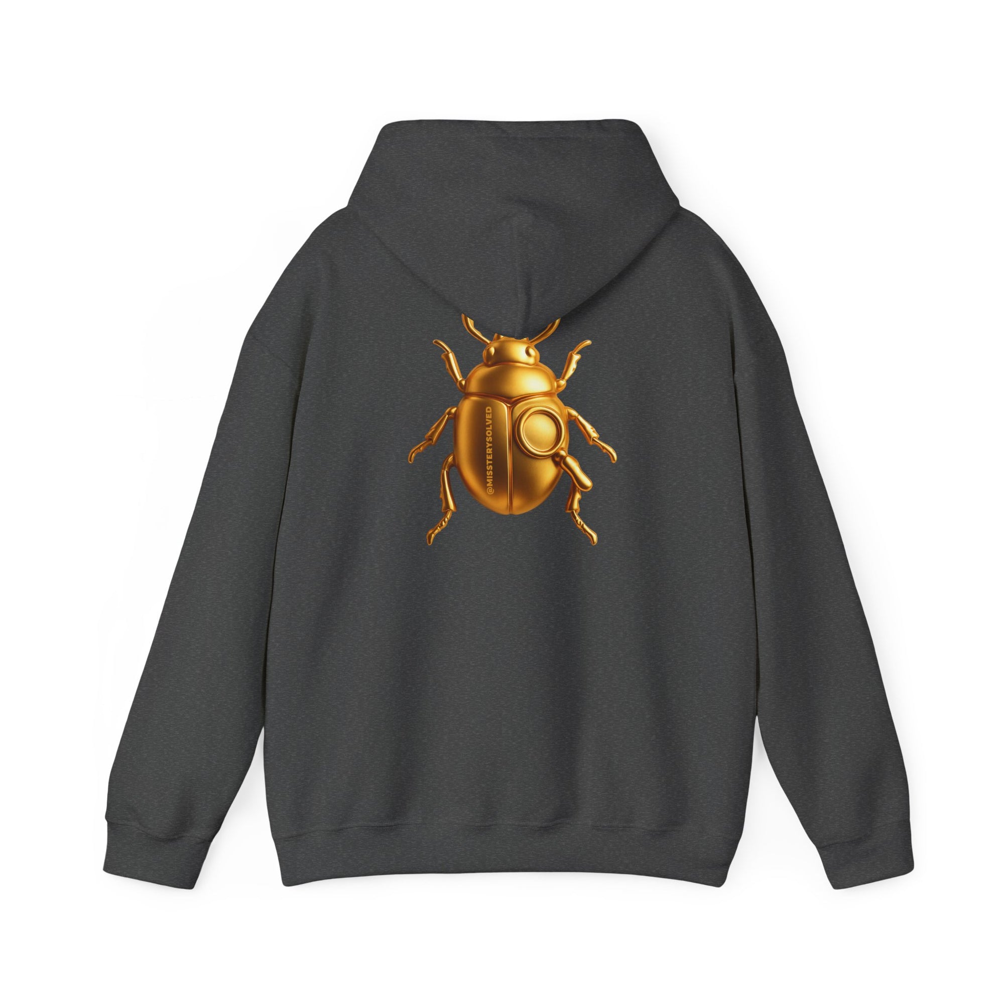 Gold Scarab Beetle Hoodie – Futuristic Steampunk Insect | Unisex Heavy Blend Hooded Sweatshirt Front and Back Graphic