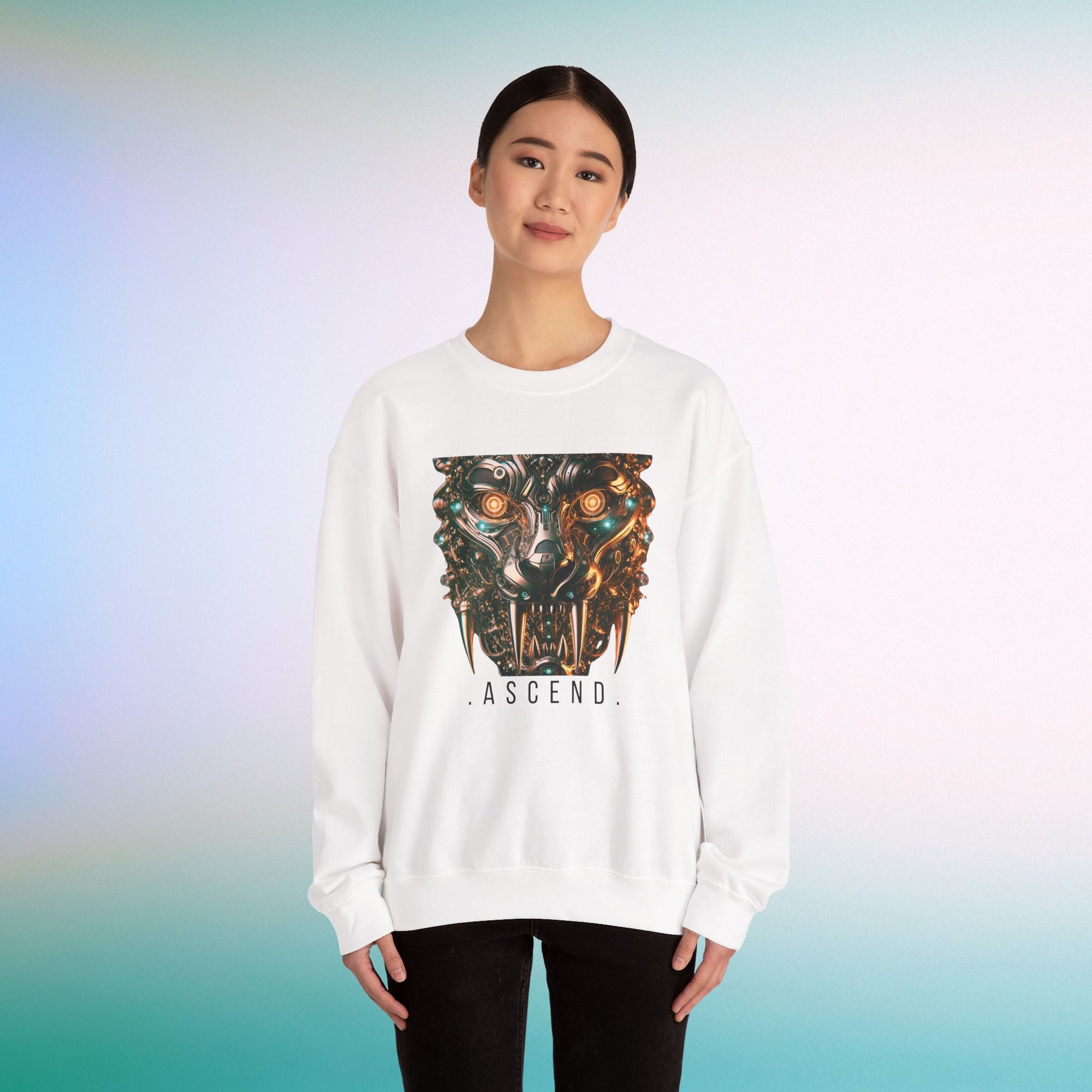 ASCEND Cyber Panther Sweatshirt | Futuristic Mechanical Animal Graphic Crewneck, Sci-Fi Streetwear Unisex