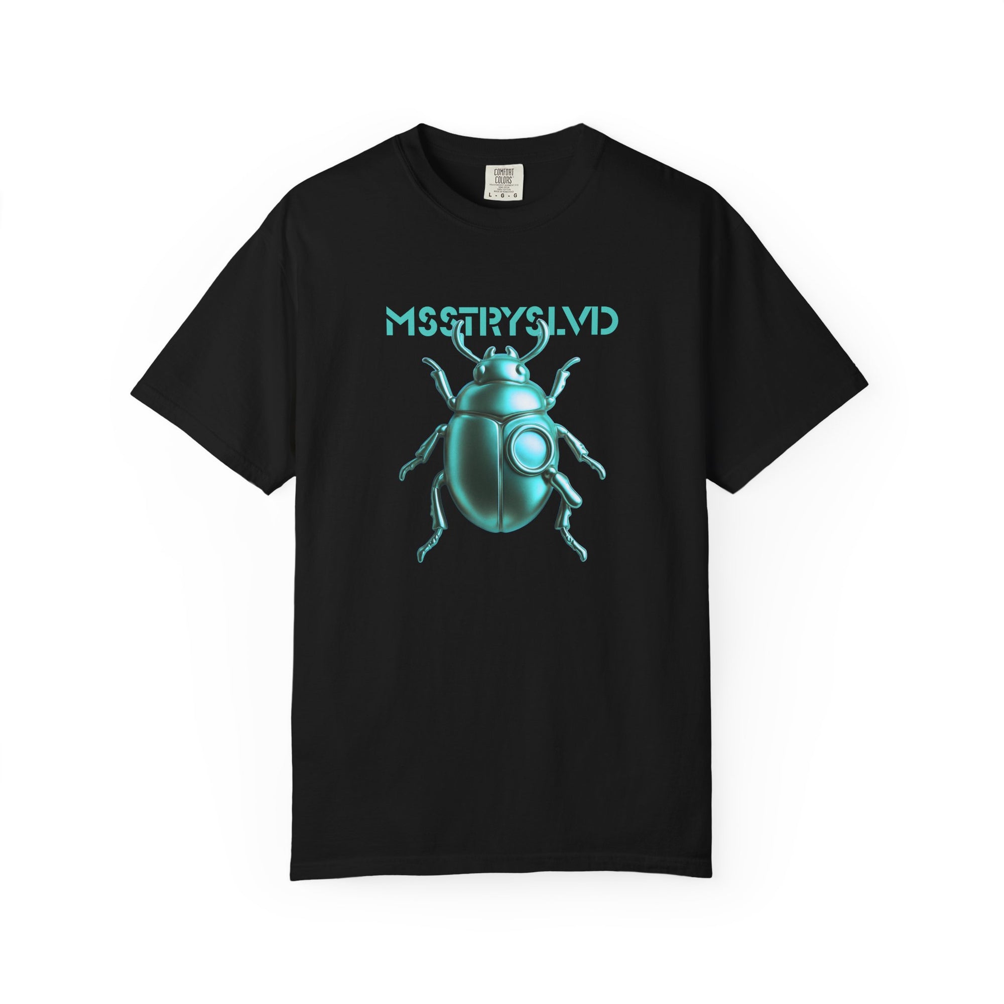 Cyber Beetle Graphic T-Shirt – Futuristic Insect Streetwear Tee, Neon Blue Bug Design Techwear Top For Men & Women