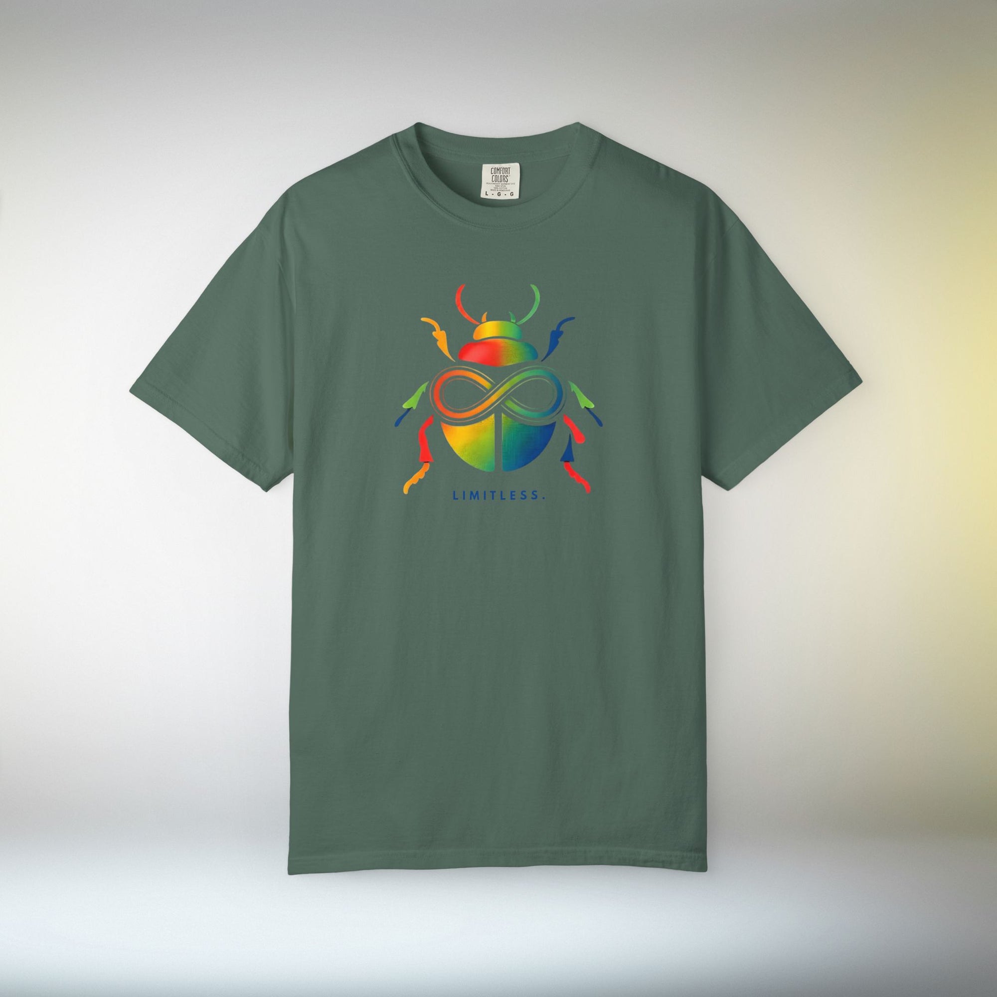 Limitless Beetle T Shirt | Infinity Symbol Graphic Tee | Colorful Scarab Art Shirt | Motivational Streetwear T-Shirt | Unisex Tee