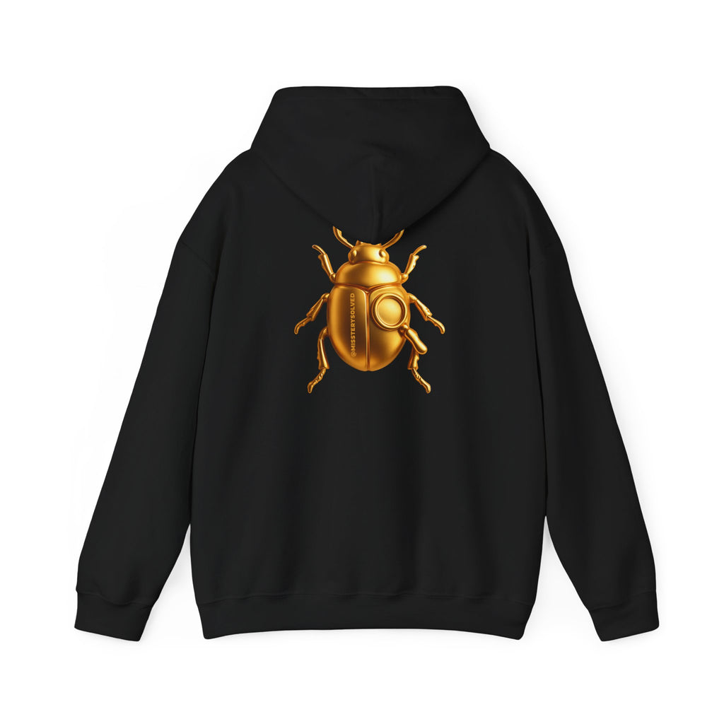 Gold Scarab Beetle Hoodie – Futuristic Steampunk Insect | Unisex Heavy Blend Hooded Sweatshirt Front and Back Graphic