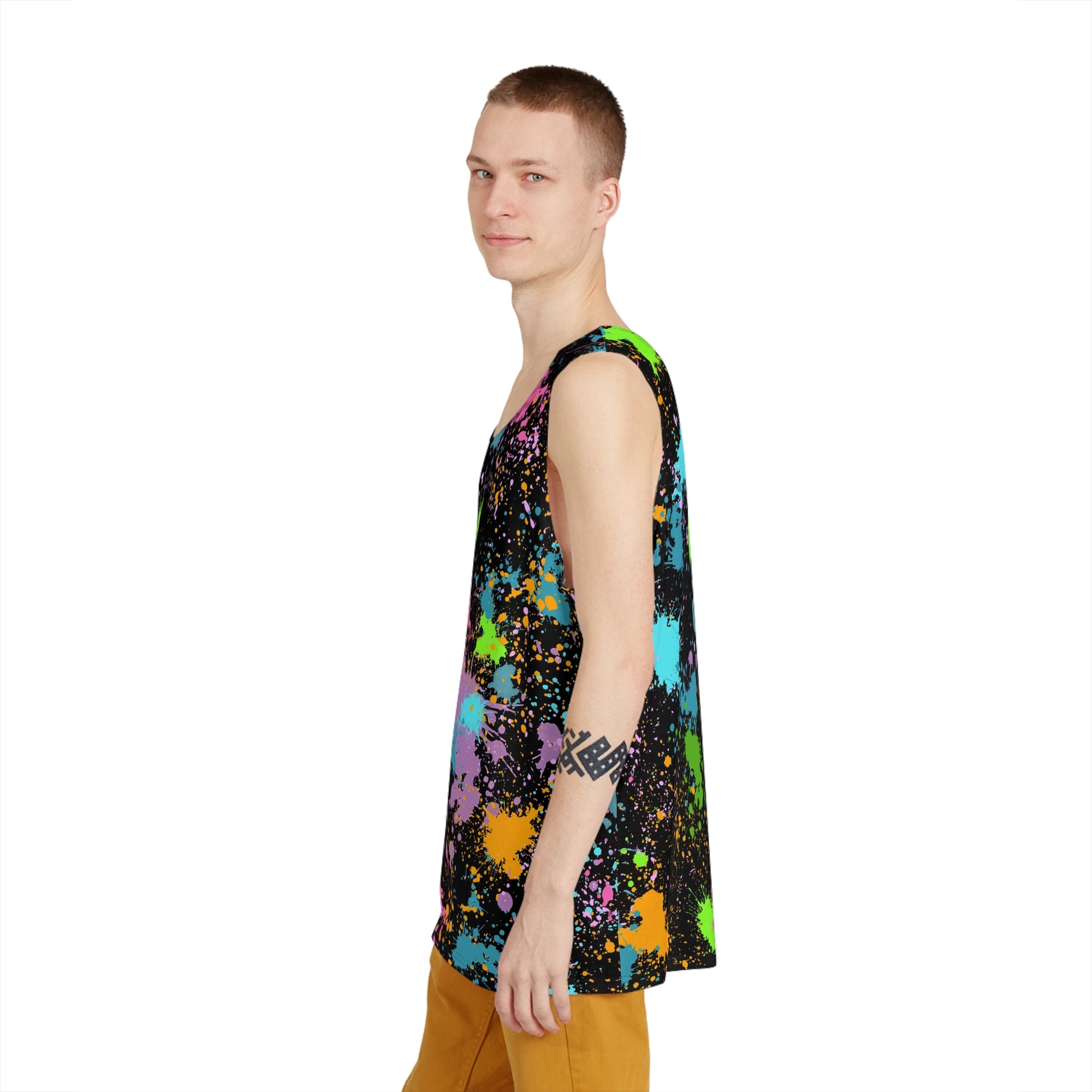 Men's Tank Neon Paint Splatter | Colourful Graphic Top Festival Rave Streetwear