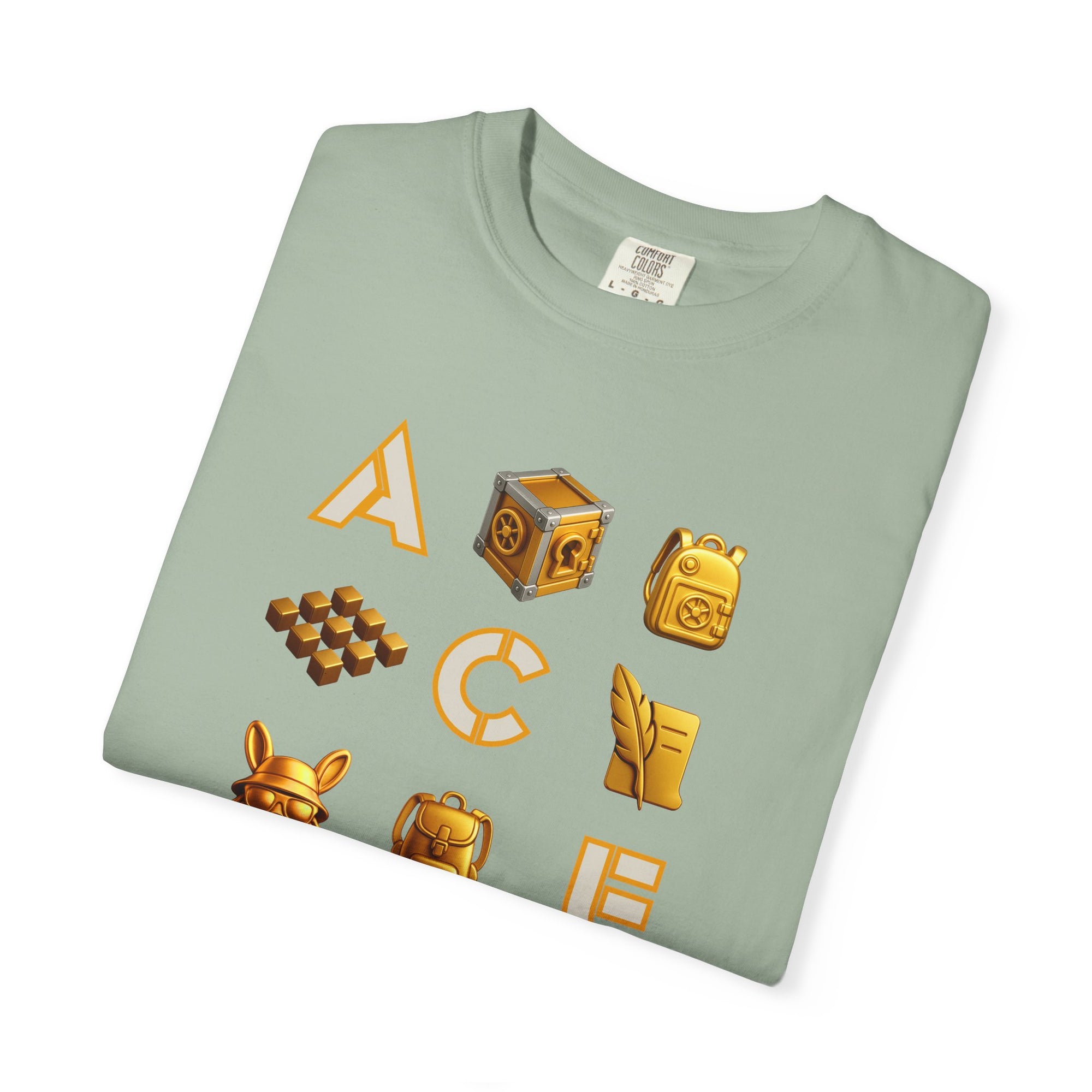 ACE Icon Tee – Golden Vault Game Symbols, Retro Gamer Puzzle Graphic T Shirt