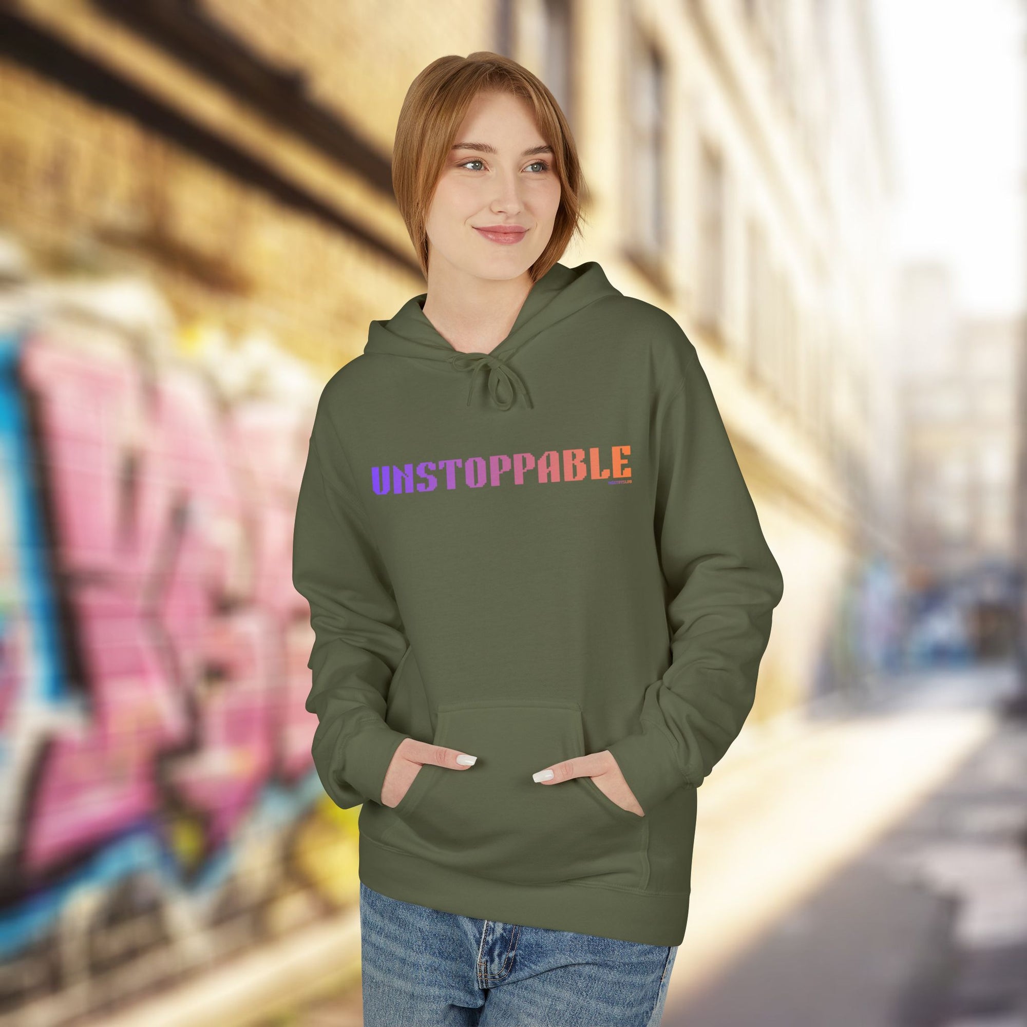 Unstoppable Bold Big Quote Hoodie | Bold Colorful Print Retro Graphic Pullover