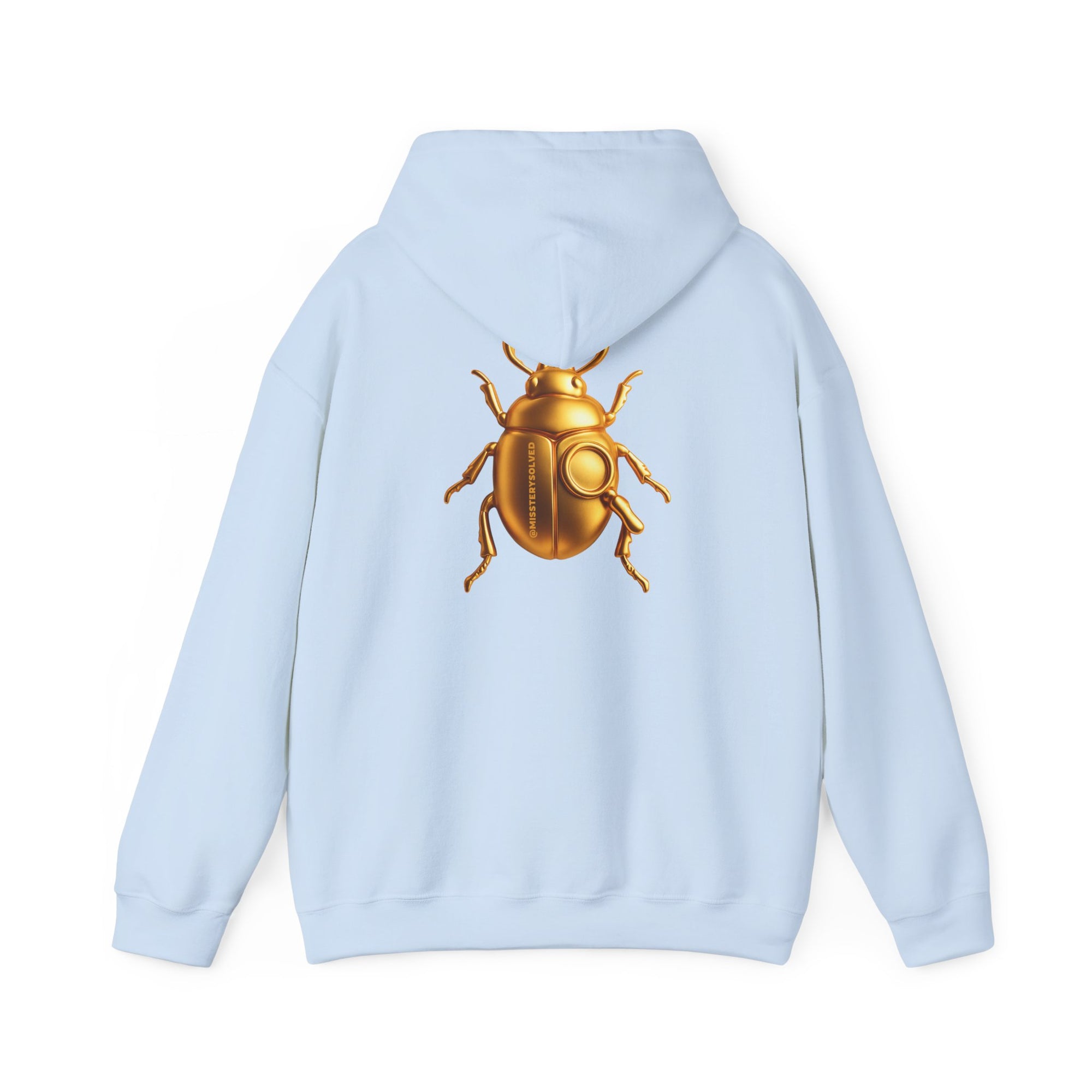 Gold Scarab Beetle Hoodie – Futuristic Steampunk Insect | Unisex Heavy Blend Hooded Sweatshirt Front and Back Graphic