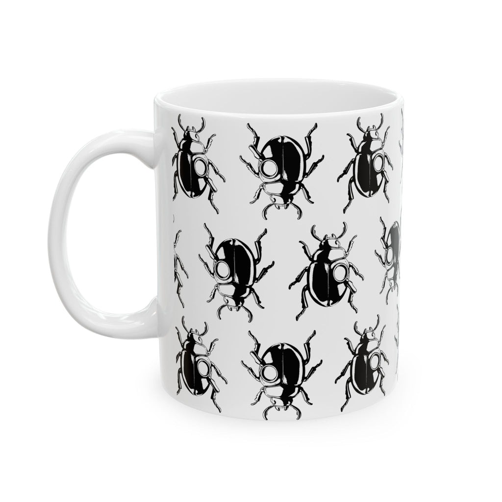 MSSTRYSLVD Scarab Pattern Mug – 11oz Ceramic Cup for Mystery Lovers, Timeline Travelers & Aesthetic Drinkware Collectors