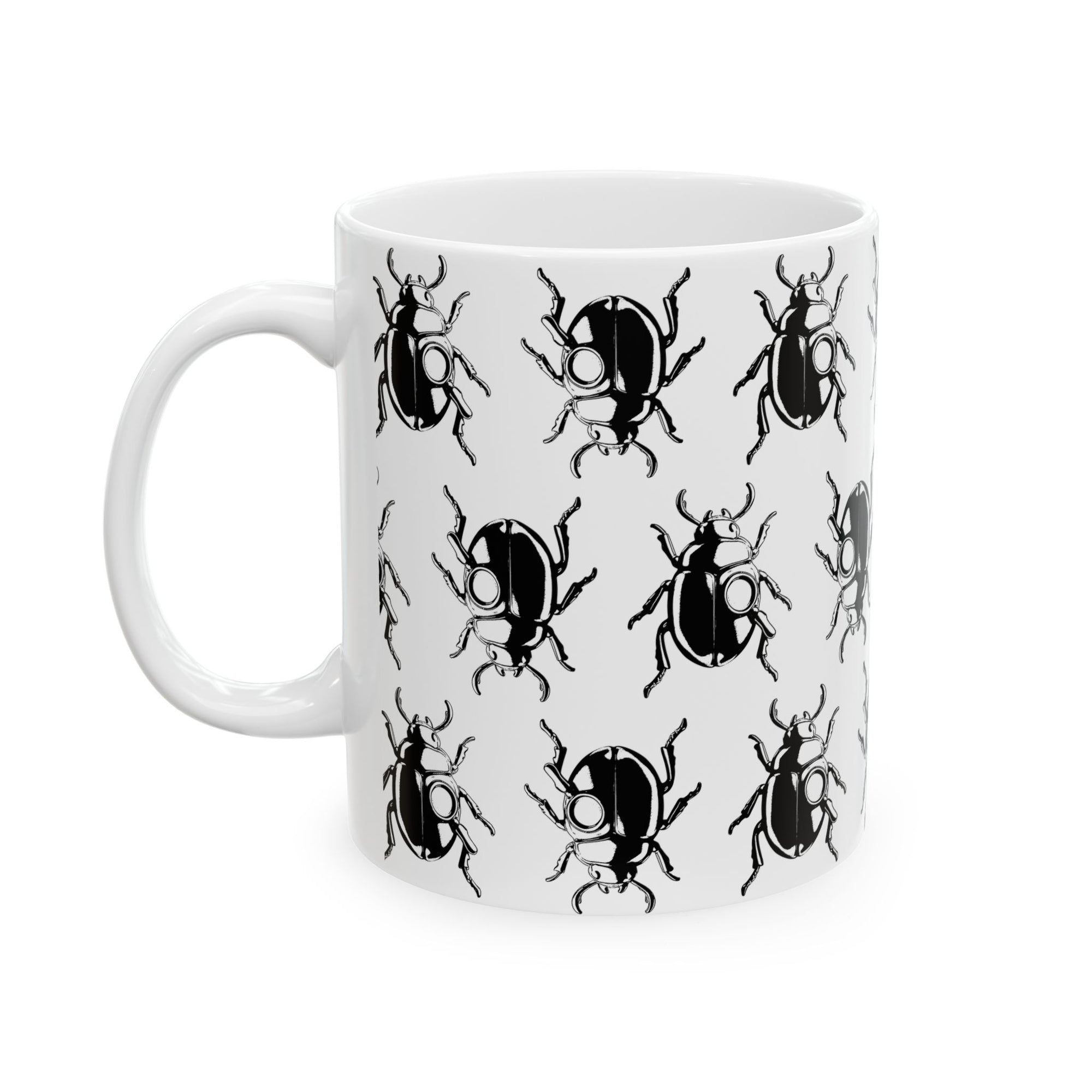 MSSTRYSLVD Scarab Pattern Mug – 11oz Ceramic Cup for Mystery Lovers, Timeline Travelers & Aesthetic Drinkware Collectors