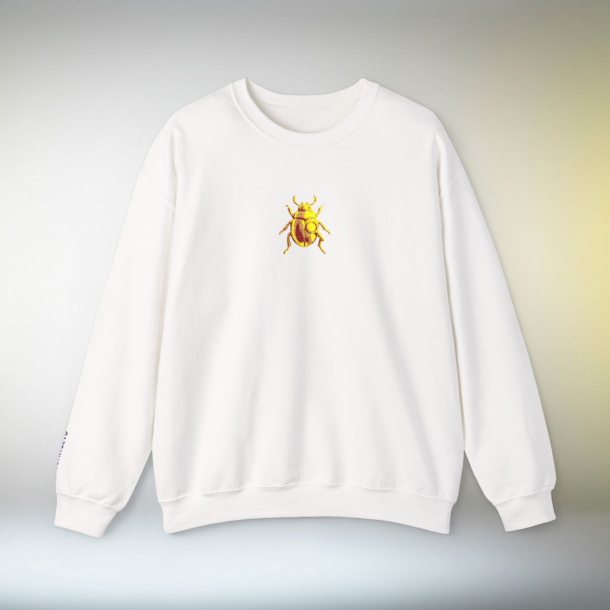 Embroidered Golden Beetle Sweatshirt | Minimal Mystery Insect Design | Unisex Long Sleeve Crewneck | Retro Aesthetic Streetwear