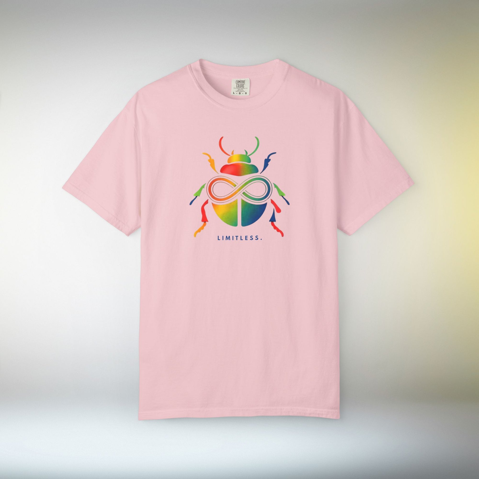Limitless Beetle T Shirt | Infinity Symbol Graphic Tee | Colorful Scarab Art Shirt | Motivational Streetwear T-Shirt | Unisex Tee