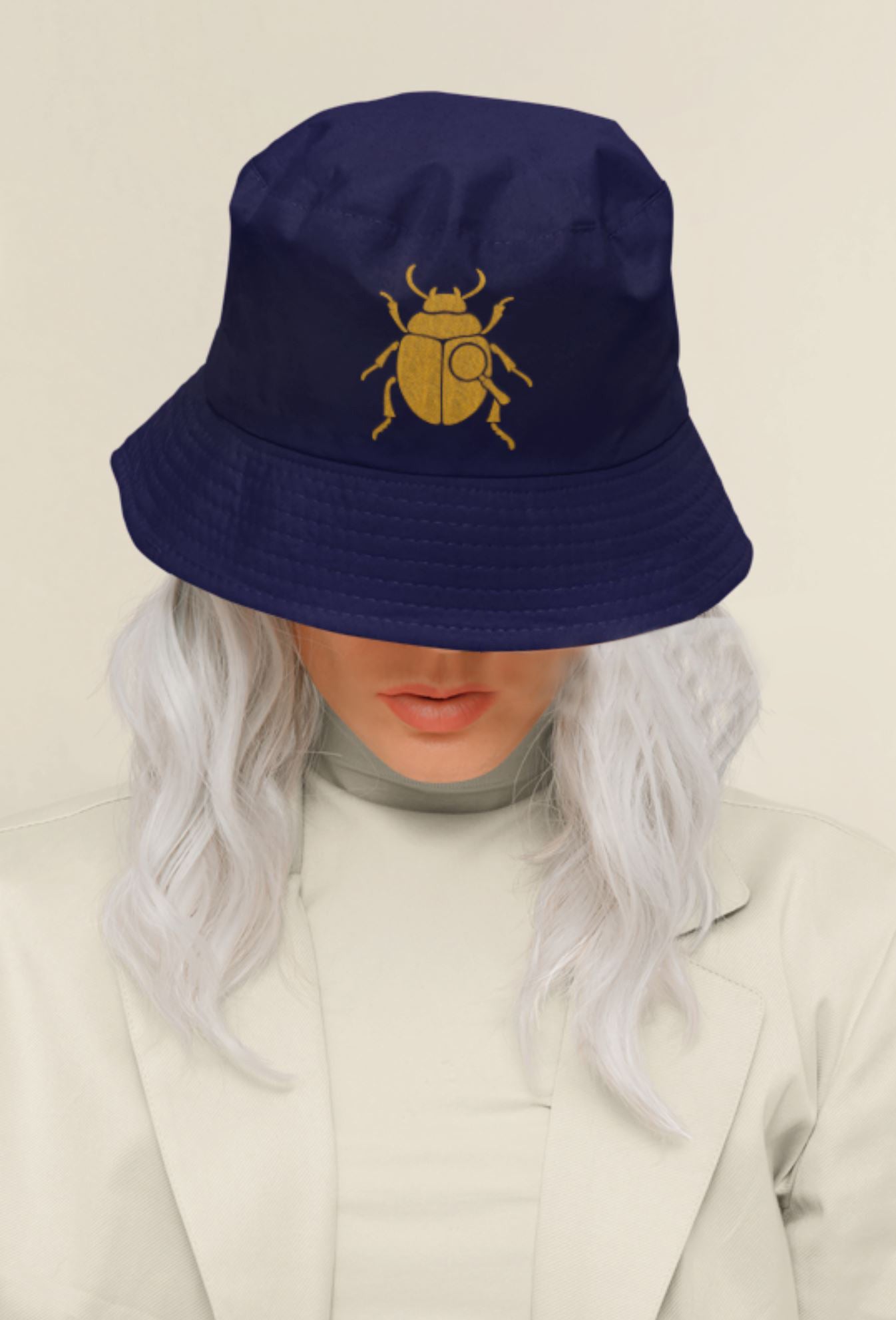 CLASSIC Bucket Hat with Gold Beetle Embroidery | Elegant Retro Bug Design | Cool Streetwear Golden Insect Aesthetic Hat