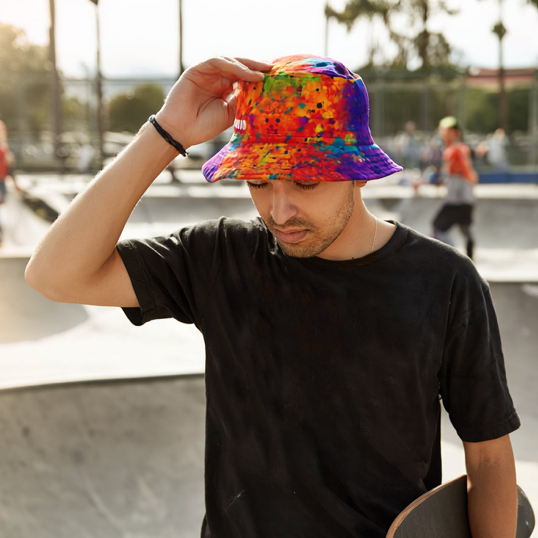 INFERNO Color Splash Bucket Hat in Neon Rainbow Print | Reversible Festival Hat for Men & Women | Bold Summer Streetwear