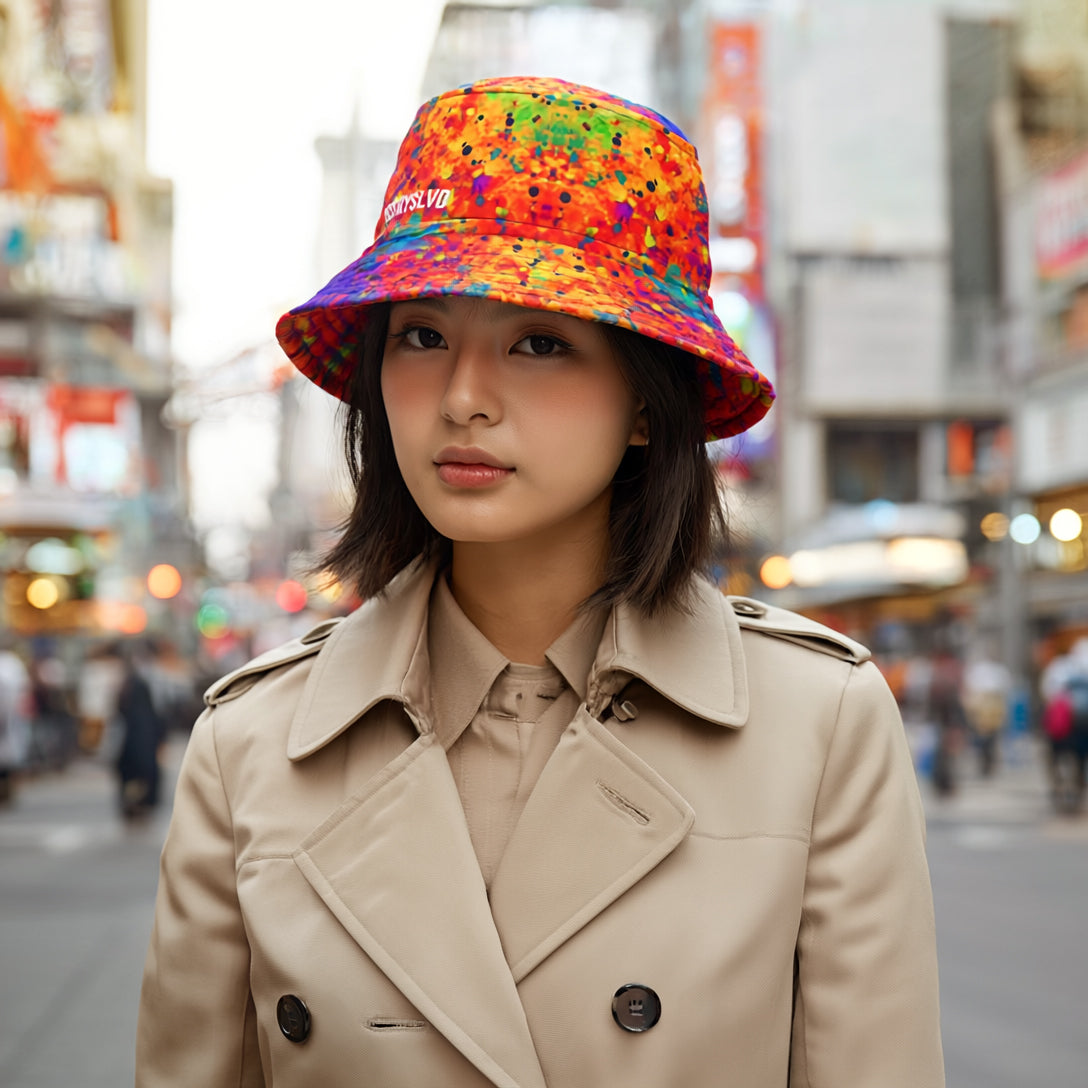 INFERNO Color Splash Bucket Hat in Neon Rainbow Print | Reversible Festival Hat for Men & Women | Bold Summer Streetwear