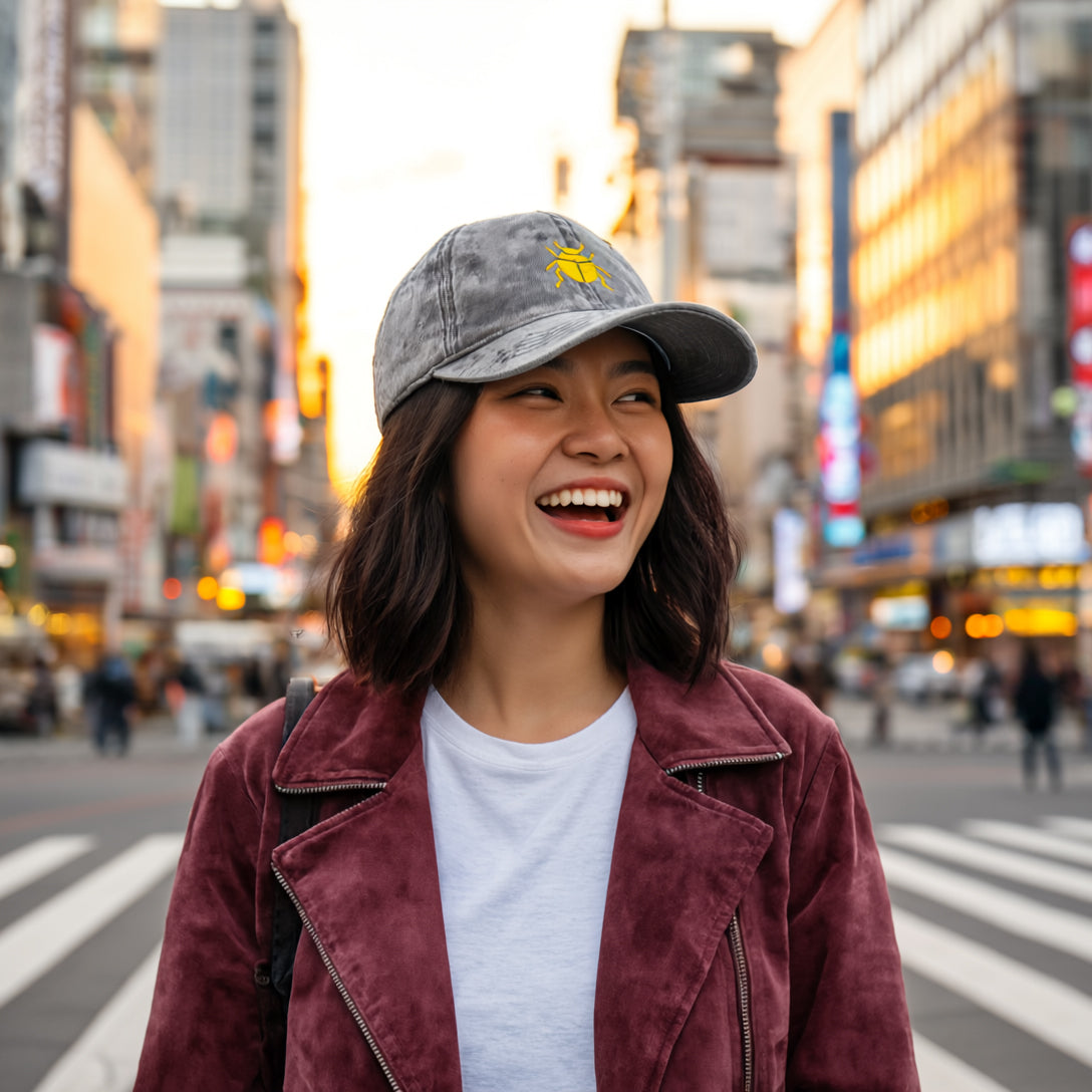 Vintage Cap with Gold Beetle Embroidery – Retro Bug Design, Cool Streetwear Golden Insect Aesthetic Cap