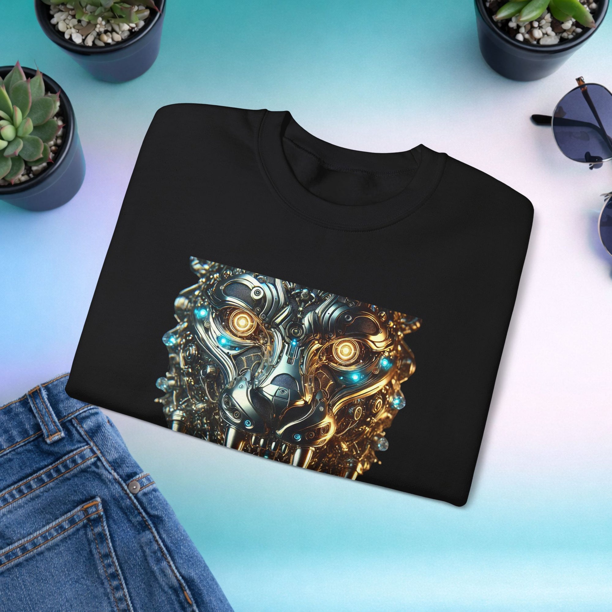 Beyond Cyber Wolf Sweatshirt | Futuristic Mechanical Wolf Graphic Crewneck, Sci-Fi Streetwear Unisex Jumper