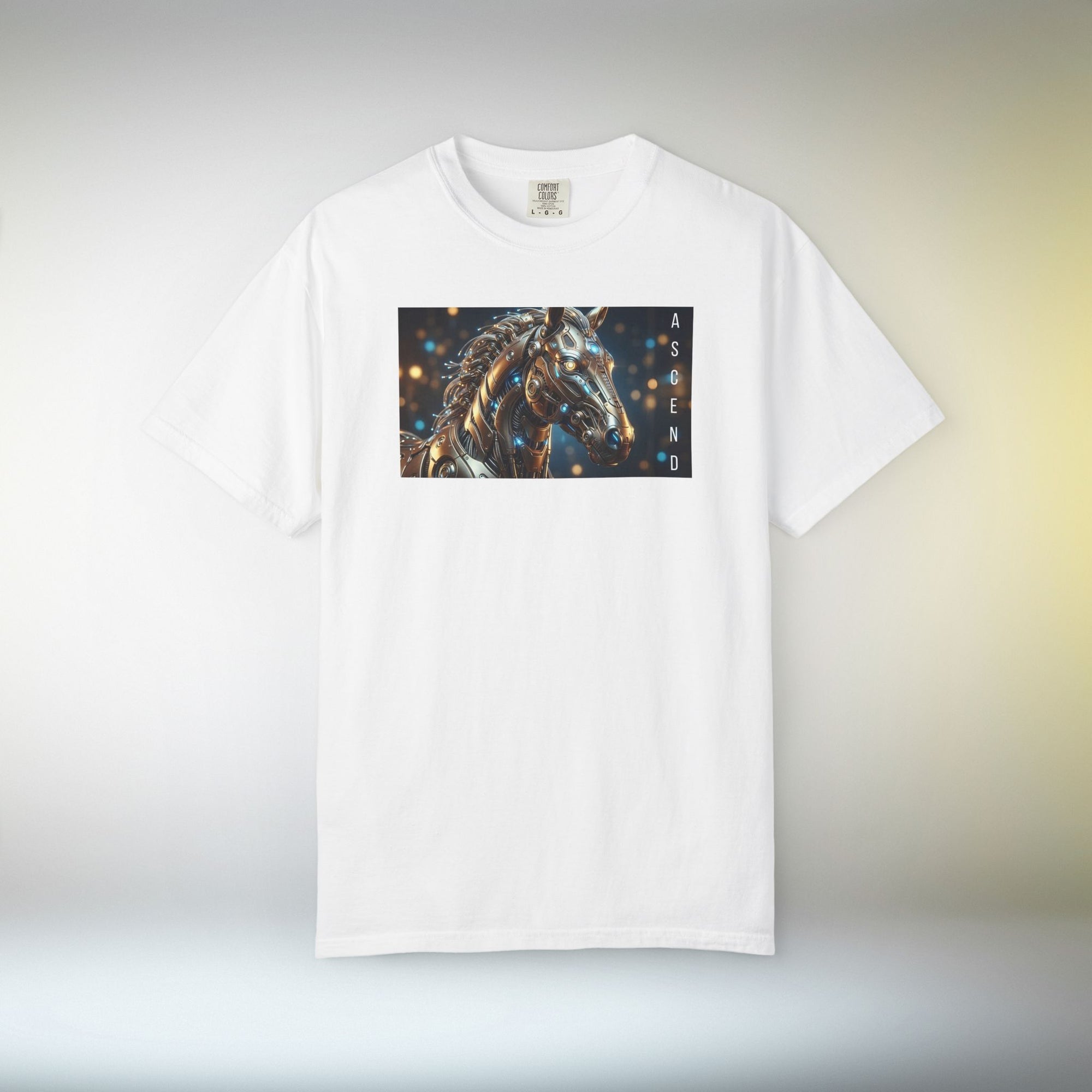ASCEND Cyber Horse T-Shirt | Futuristic Steampunk Mechanical Animal Graphic Tee, Sci-Fi Streetwear Unisex
