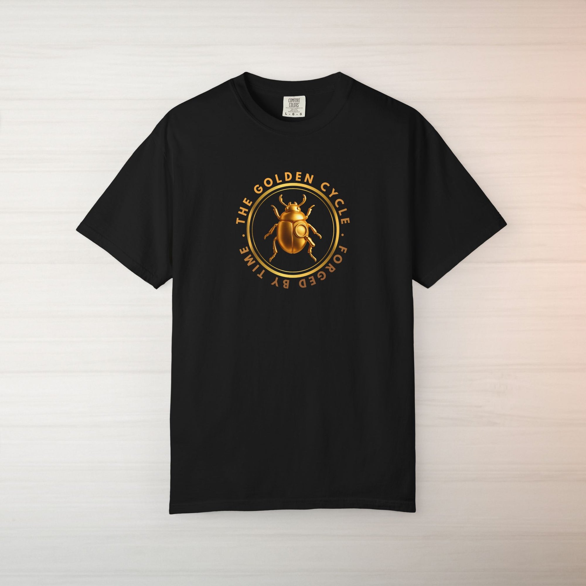 Golden Beetle T Shirt Minimal Emblem | The Golden Cycle Tee | Luxury Scarab Symbol Shirt | Slogan Unisex Graphic T-Shirt
