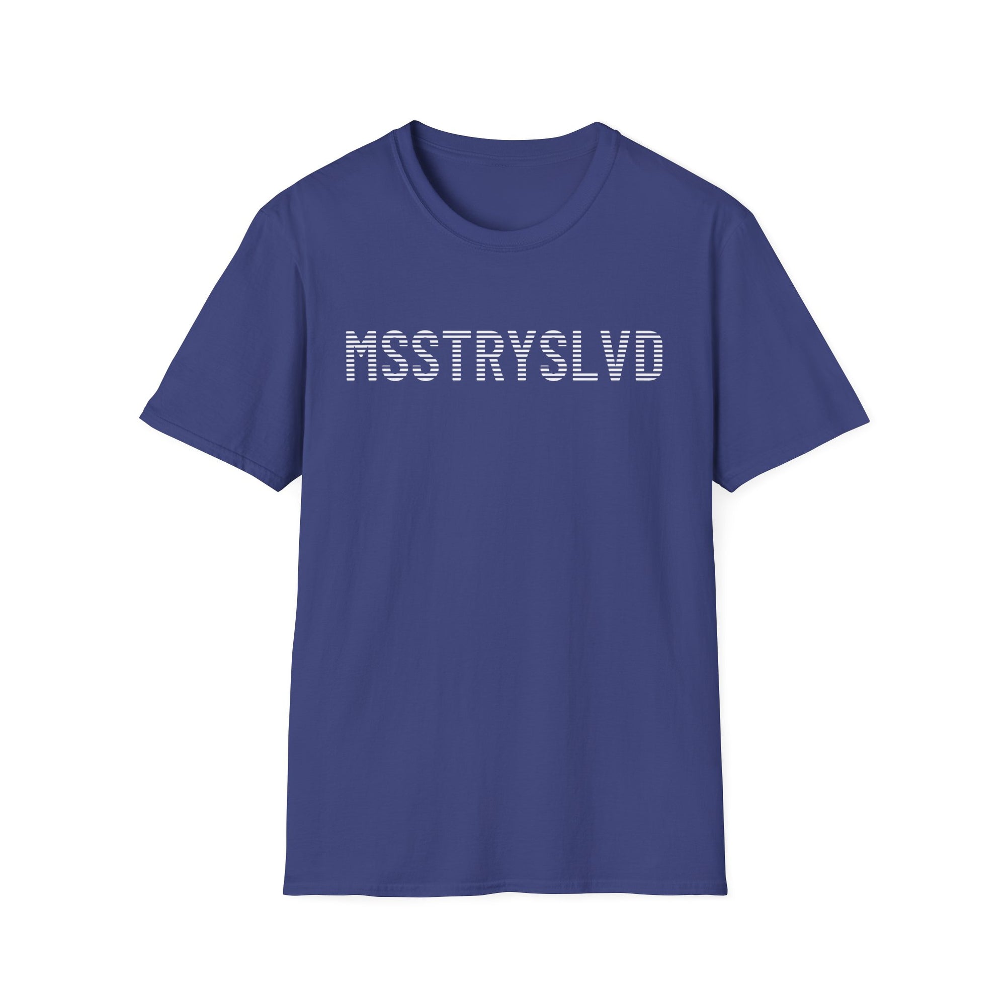 MSSTRYSLVD Word Stripe Graphic T-Shirt – Industrial Font Design Tee, White Bold Text Unisex Shirt, Typography Lovers Gift, Minimalist Urban Style