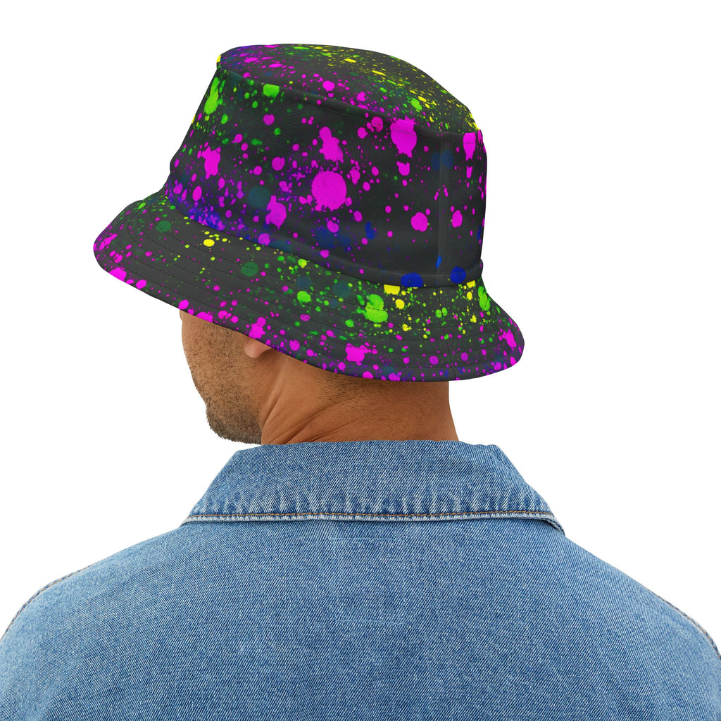PULSE Color Splash Bucket Hat Neon Splatter in Pink, Yellow, Green & Blue | Unisex Reversible Bold Rave Festival Streetwear