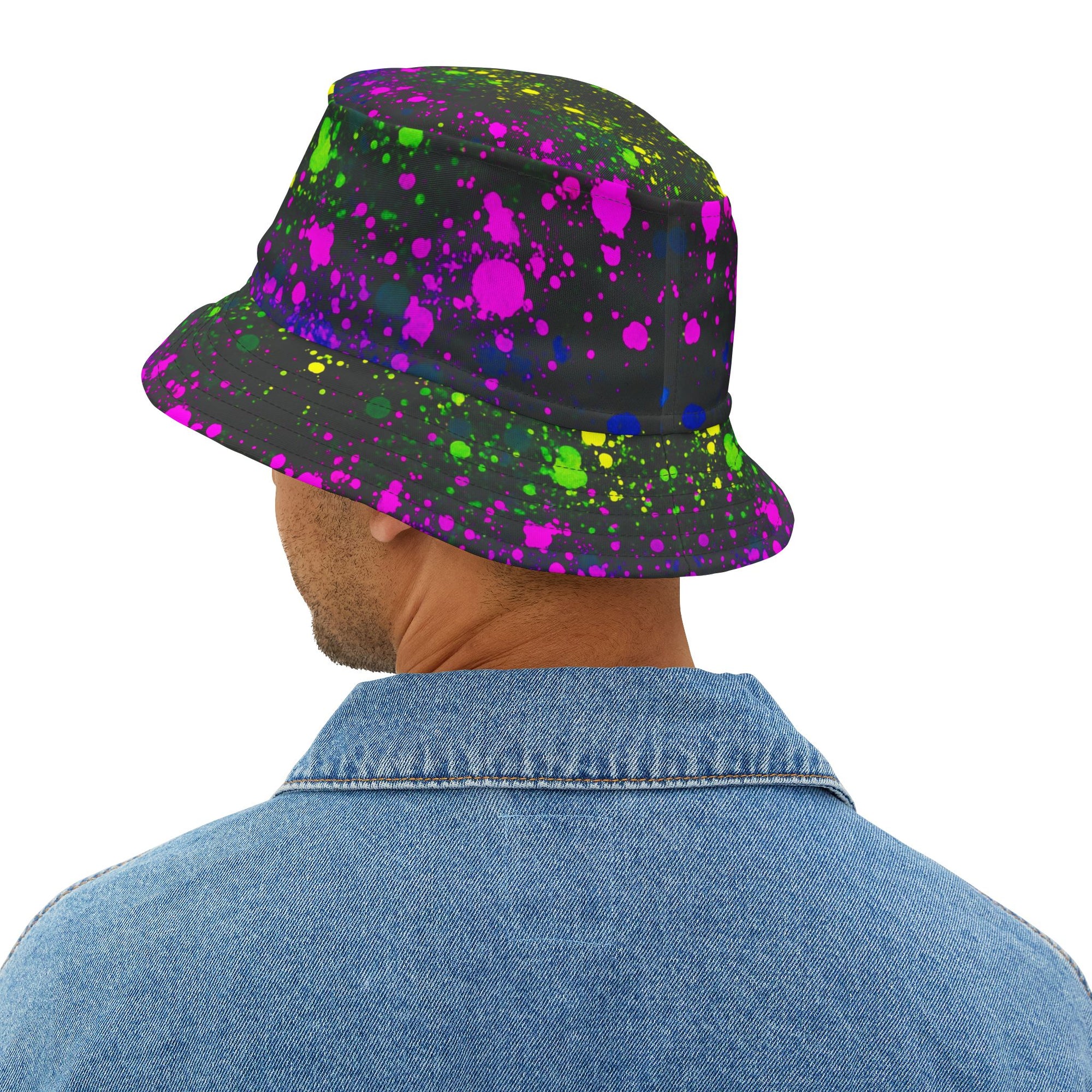 PULSE Color Splash Bucket Hat Neon Splatter in Pink, Yellow, Green & Blue | Unisex Reversible Bold Rave Festival Streetwear