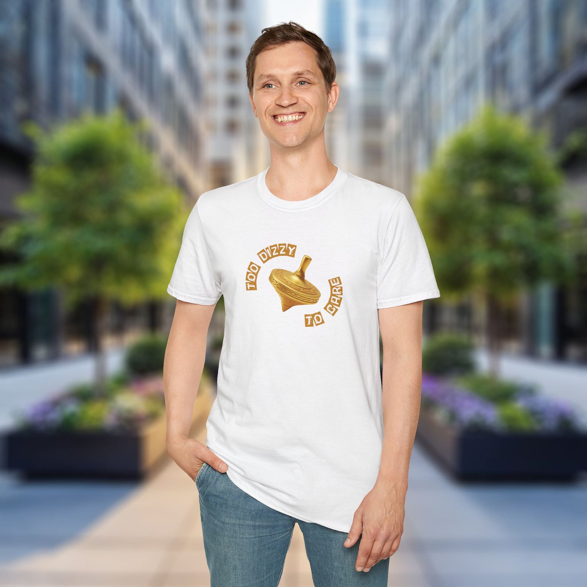 Too Dizzy to Care T-Shirt – Funny Spinning Top Graphic Tee | Quirky Gift for Friends