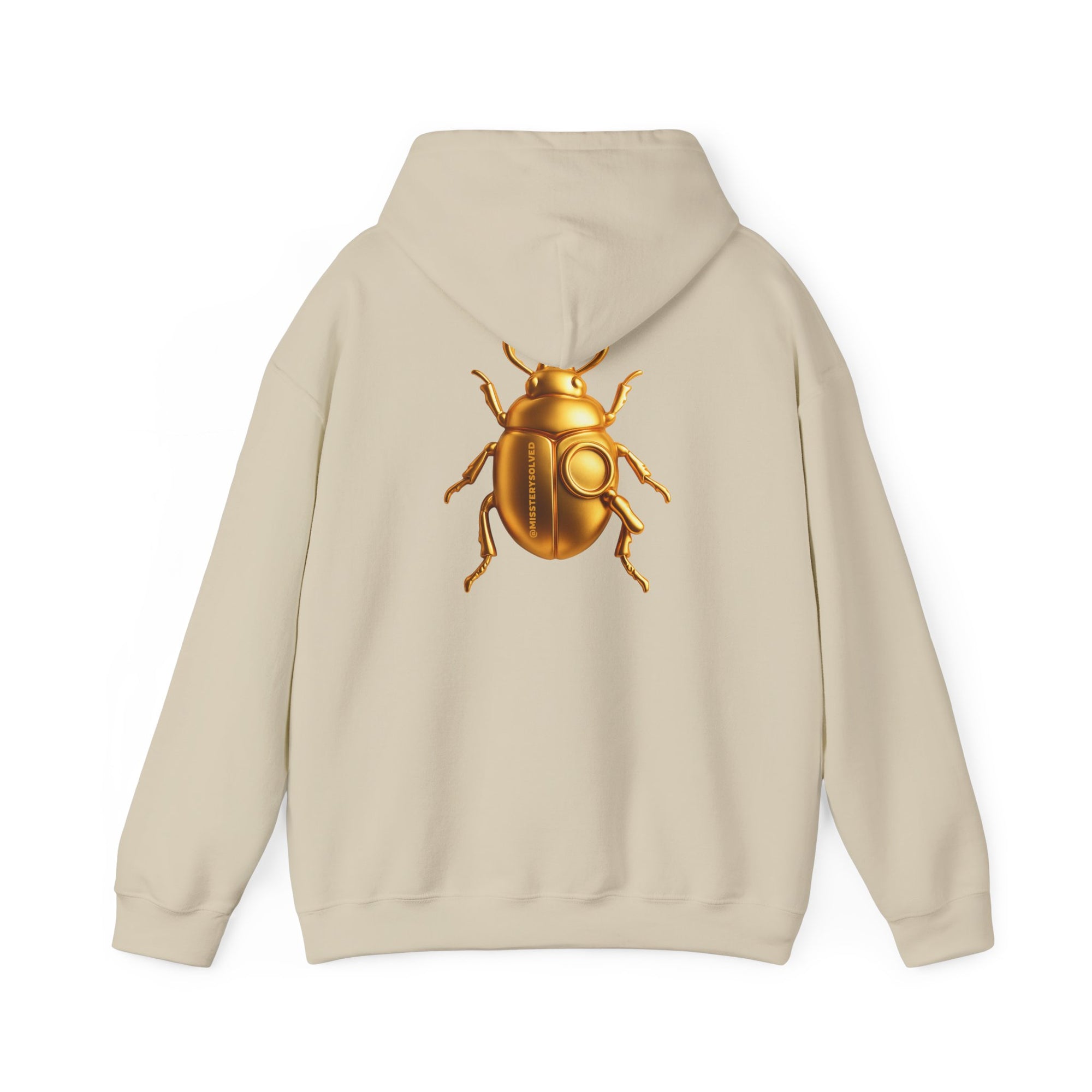 Gold Scarab Beetle Hoodie – Futuristic Steampunk Insect | Unisex Heavy Blend Hooded Sweatshirt Front and Back Graphic