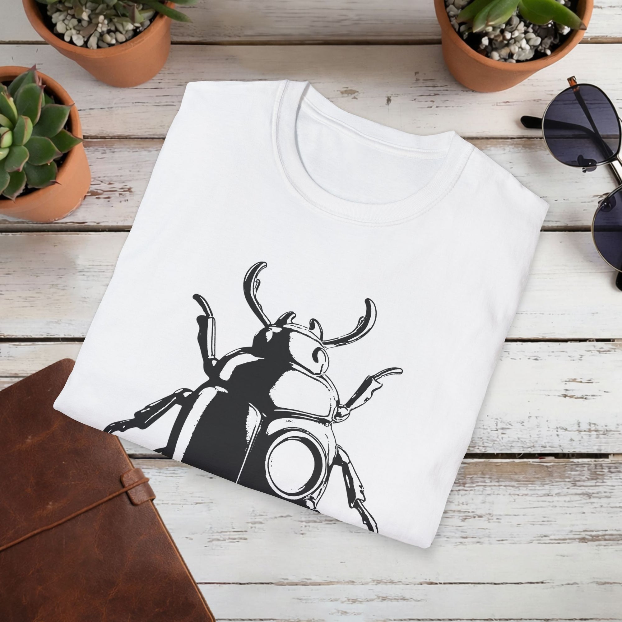 Beetle Graphic T-Shirt – Minimalist Insect Shirt, Nature-Inspired Unisex Tee, Entomology Gift, Aesthetic Bug Design, Unisex Softstyle T-Shirt
