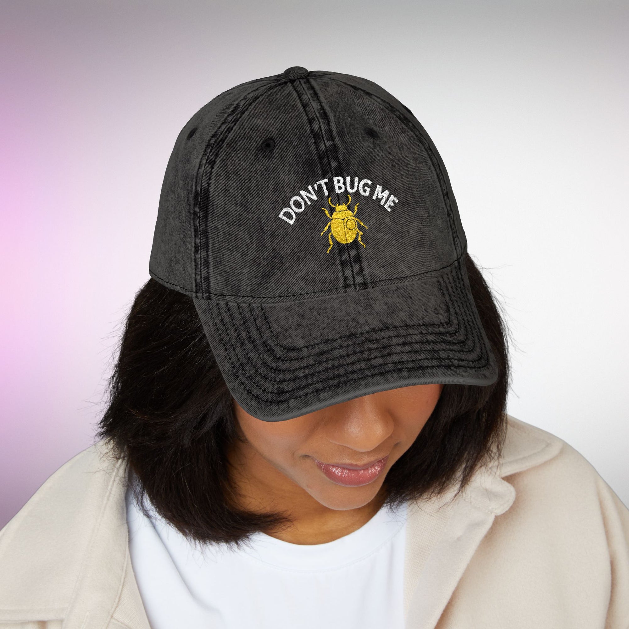 Vintage Cap with Gold Beetle Embroidery | Cool Streetwear Embroidered Cap | Funny Beetle Hat | Sarcastic Dad Cap Minimal Streetwear