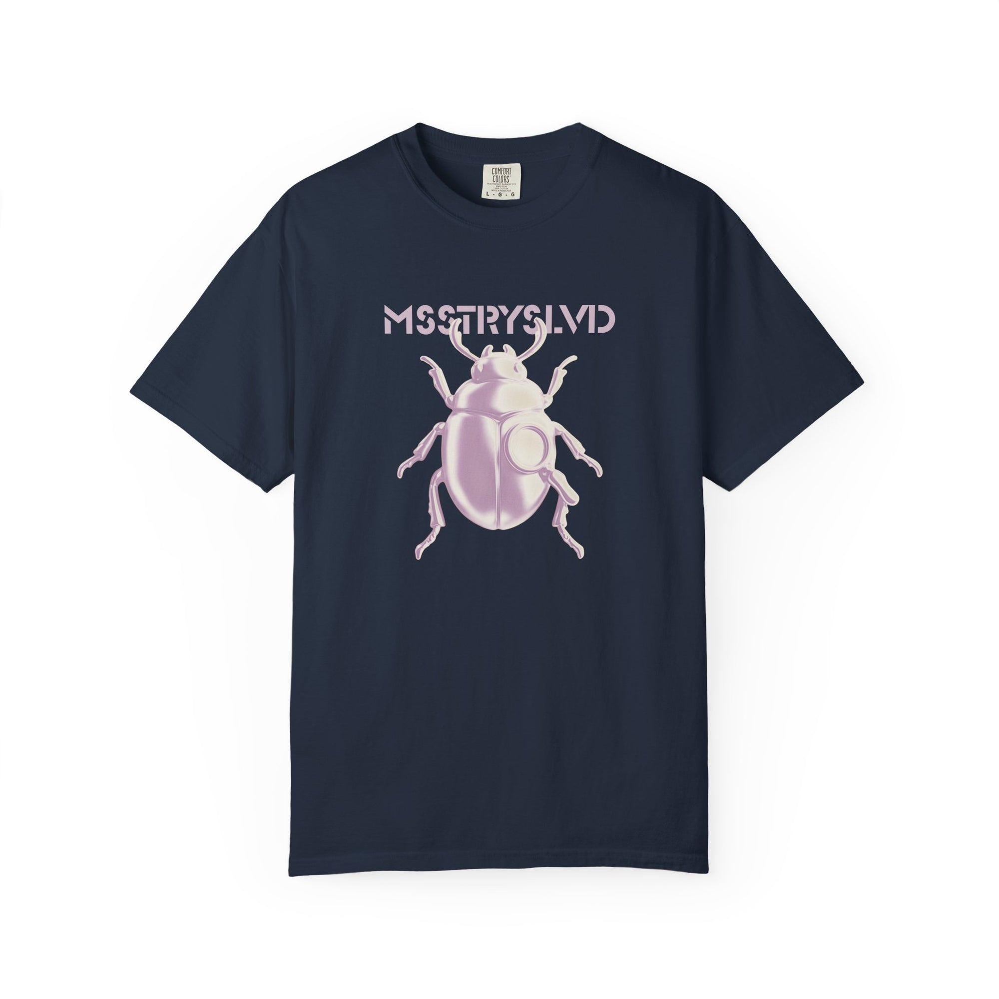 Cyber Beetle Graphic T-Shirt – Futuristic Insect Streetwear Tee, Silver Bug Design Techwear Top For Men & Women
