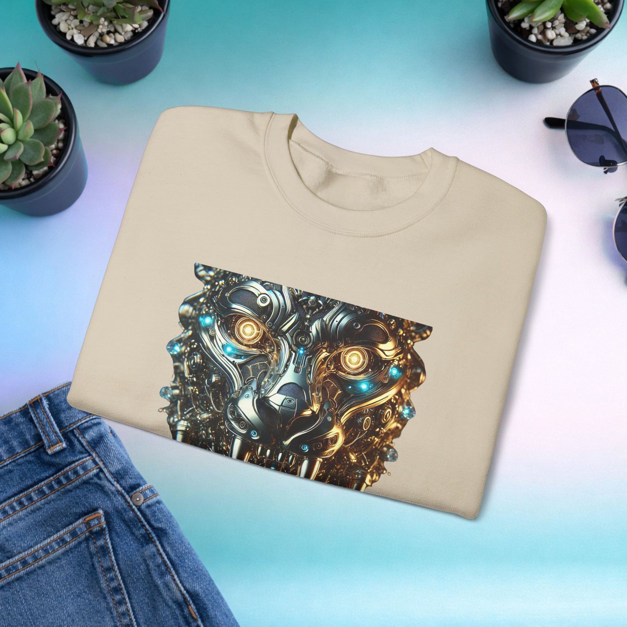Beyond Cyber Wolf Sweatshirt | Futuristic Mechanical Wolf Graphic Crewneck, Sci-Fi Streetwear Unisex Jumper