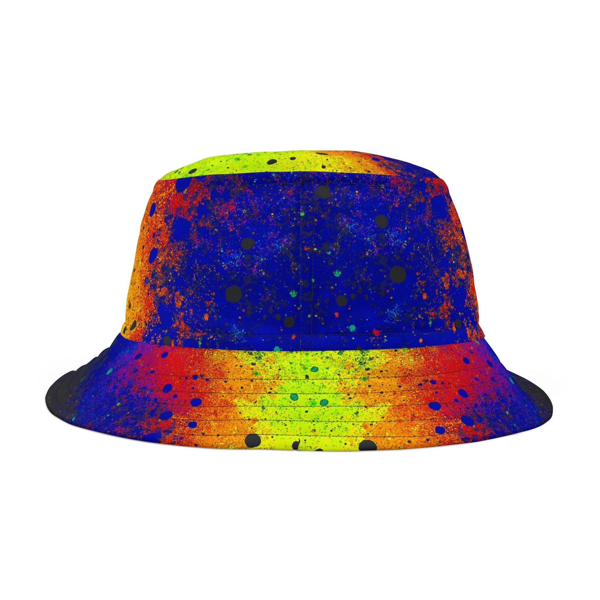 BEACON Color Splash Bucket Hat in Neon Yellow, Blue & Orange | Reversible Bold Streetwear Festival Hat Unisex
