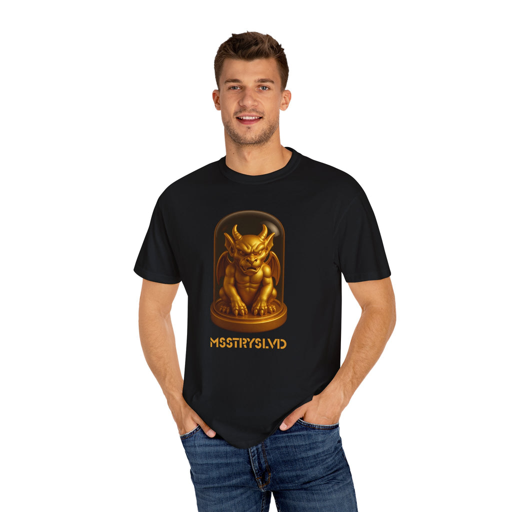 “MYTHFORGE V1” Streetwear Graphic T-Shirt – Golden Relic Beetle Vault Rush Gargoyle Edition Tee For Men & Women
