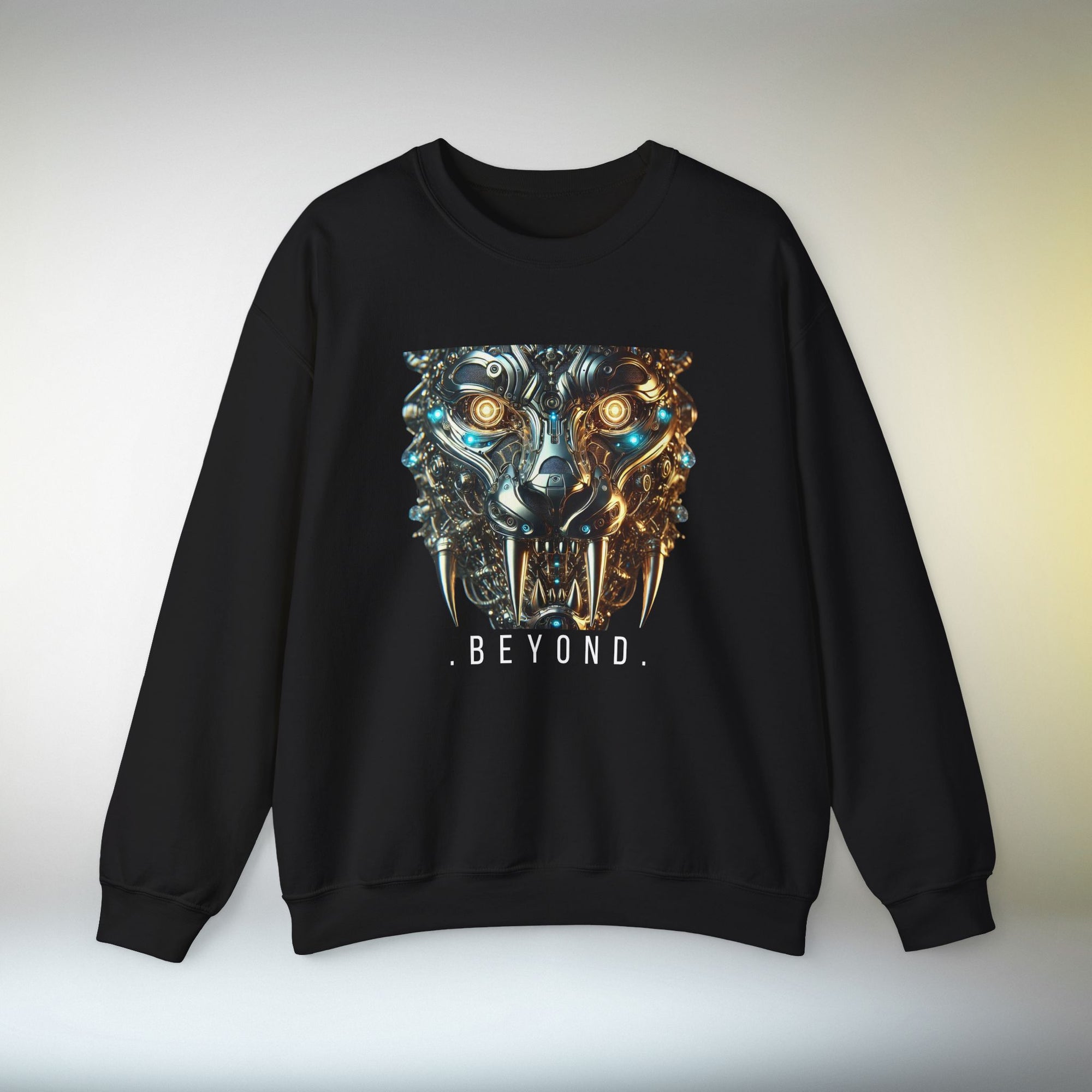 Beyond Cyber Wolf Sweatshirt | Futuristic Mechanical Wolf Graphic Crewneck, Sci-Fi Streetwear Unisex Jumper