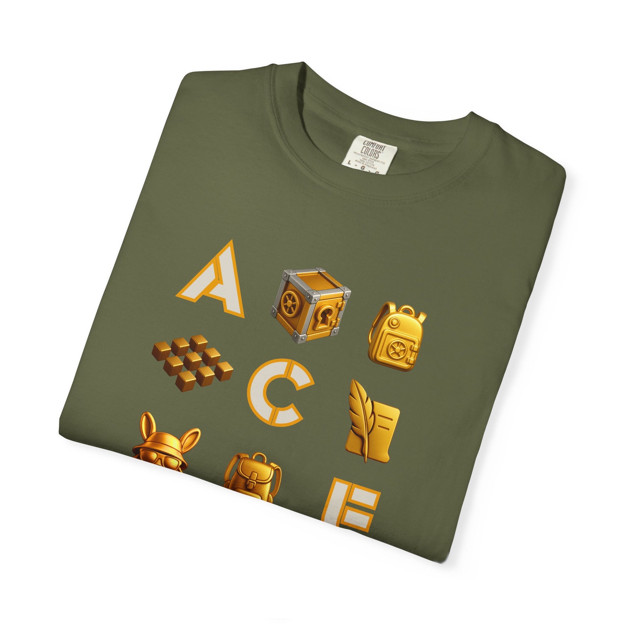 ACE Icon Tee – Golden Vault Game Symbols, Retro Gamer Puzzle Graphic T Shirt
