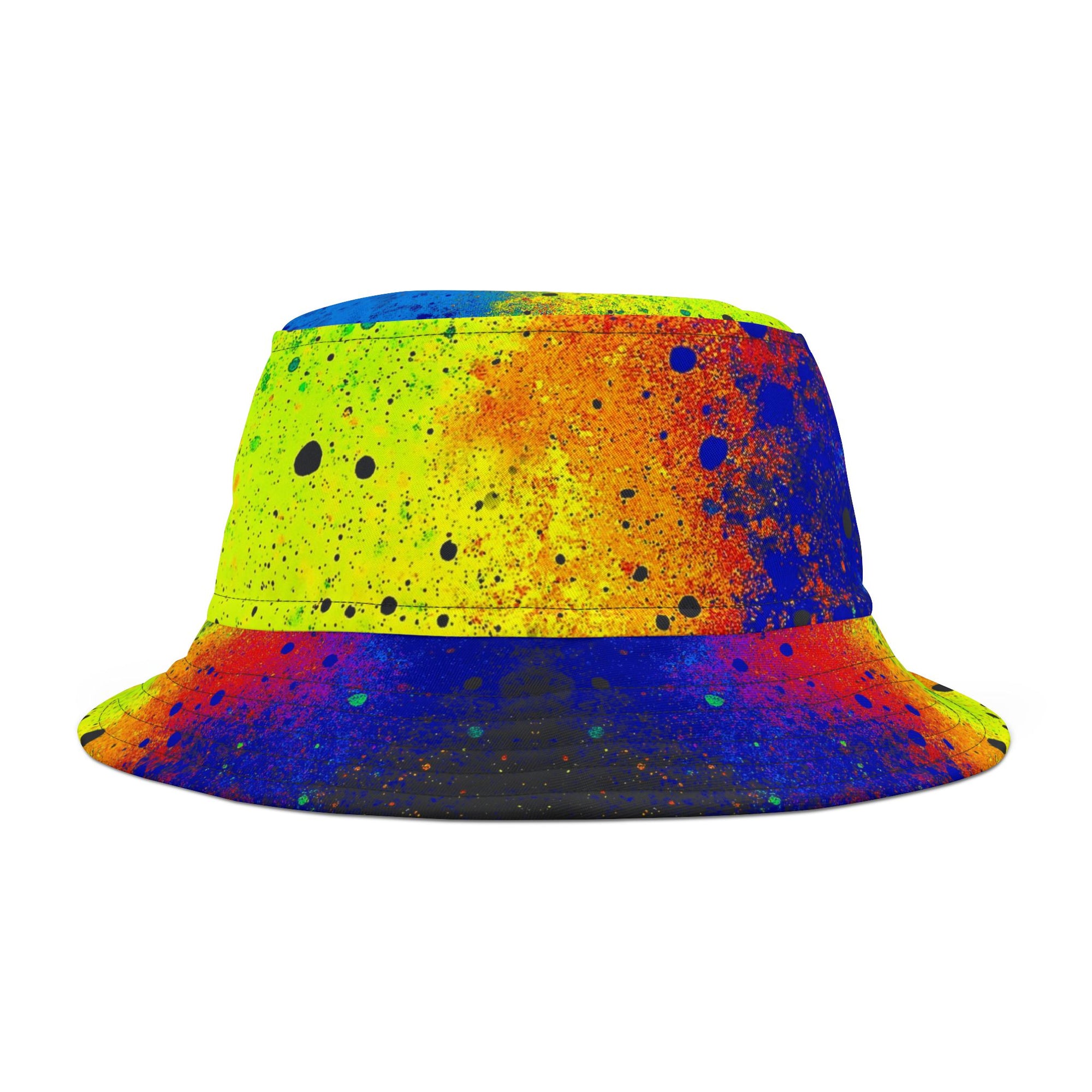 BEACON Color Splash Bucket Hat in Neon Yellow, Blue & Orange | Reversible Bold Streetwear Festival Hat Unisex