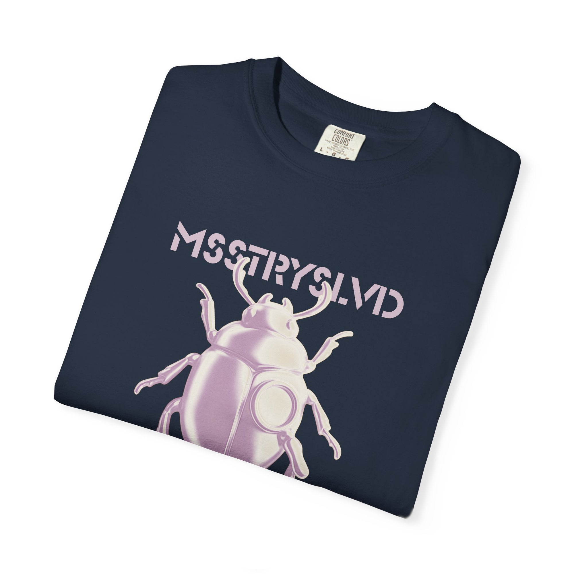 Cyber Beetle Graphic T-Shirt – Futuristic Insect Streetwear Tee, Silver Bug Design Techwear Top For Men & Women