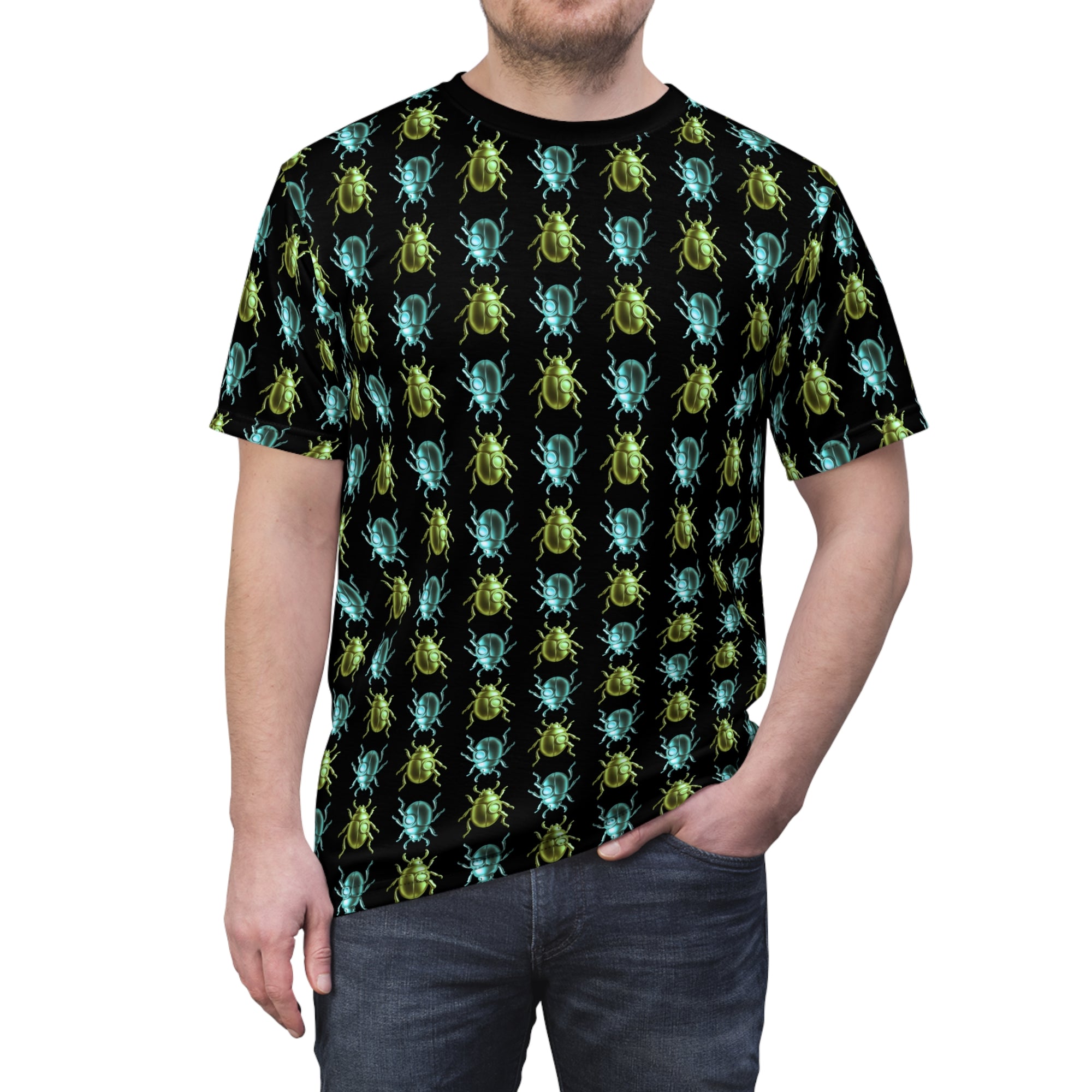 Beetle Neon Aqua Blue Green Color Pop, All Over Print T Shirt For Men & Women