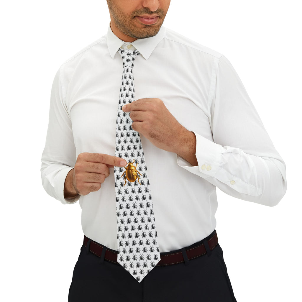 👔 Golden Beetle Statement Tie - Necktie White Base