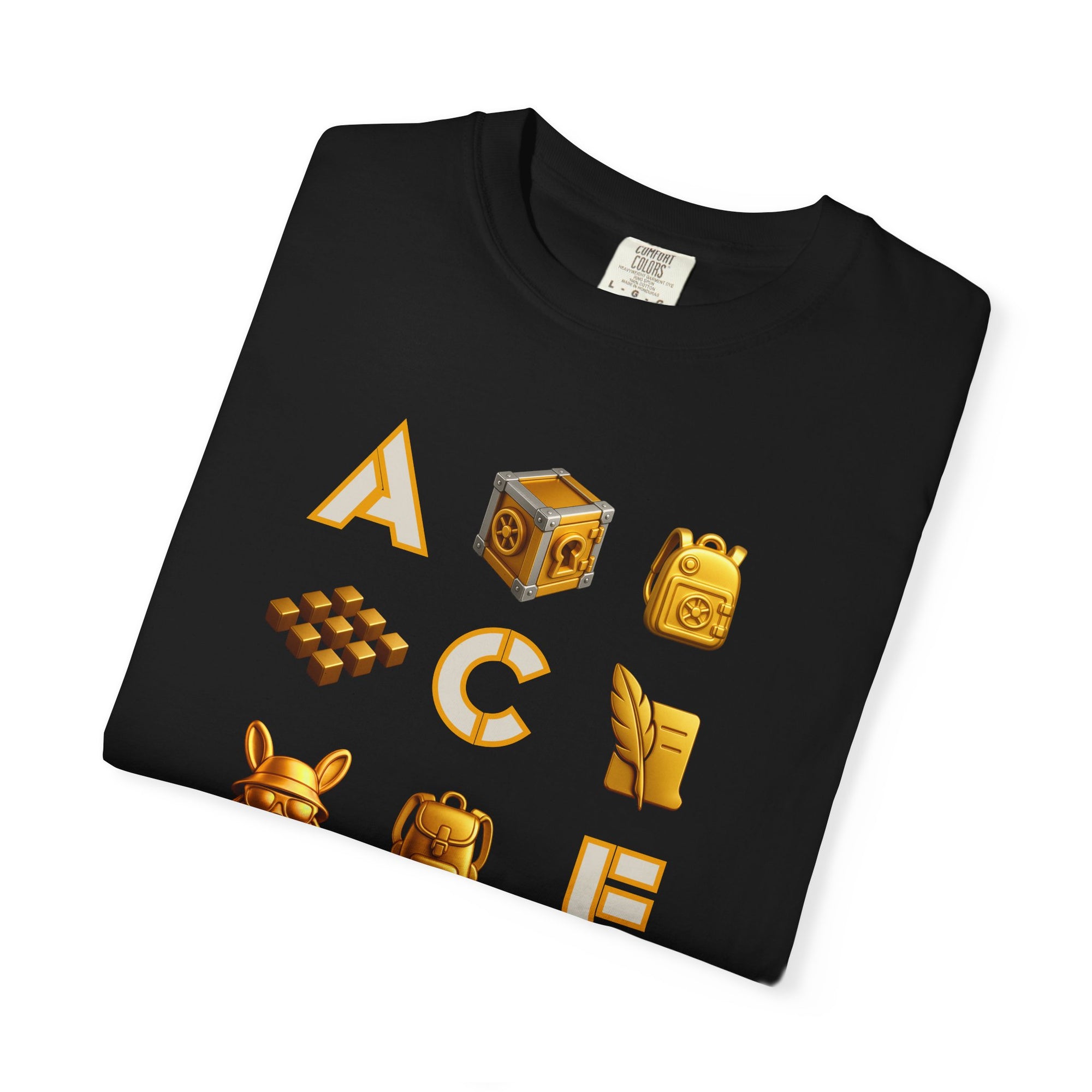 ACE Icon Tee – Golden Vault Game Symbols, Retro Gamer Puzzle Graphic T Shirt