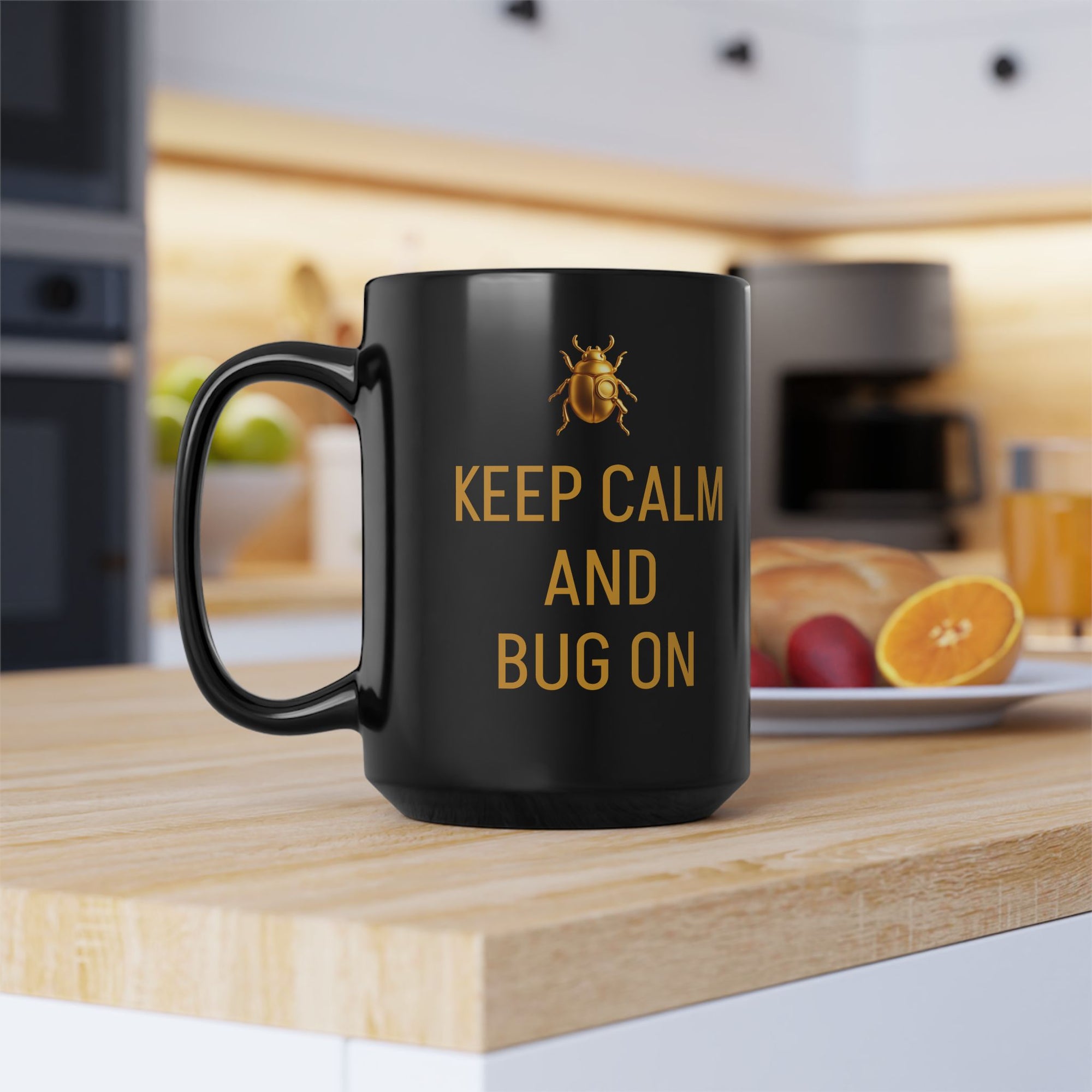"KEEP CALM AND BUG ON" Black Mug (11oz, 15oz)
