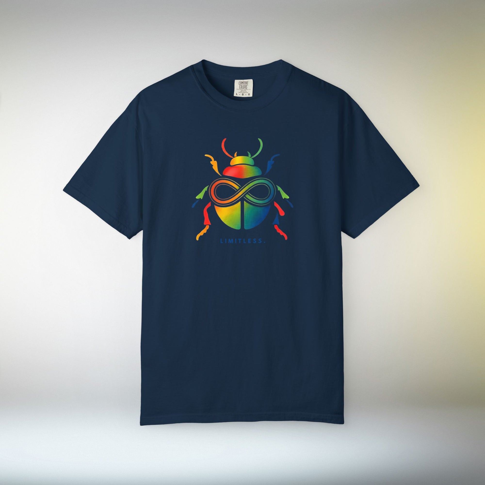 Limitless Beetle T Shirt | Infinity Symbol Graphic Tee | Colorful Scarab Art Shirt | Motivational Streetwear T-Shirt | Unisex Tee