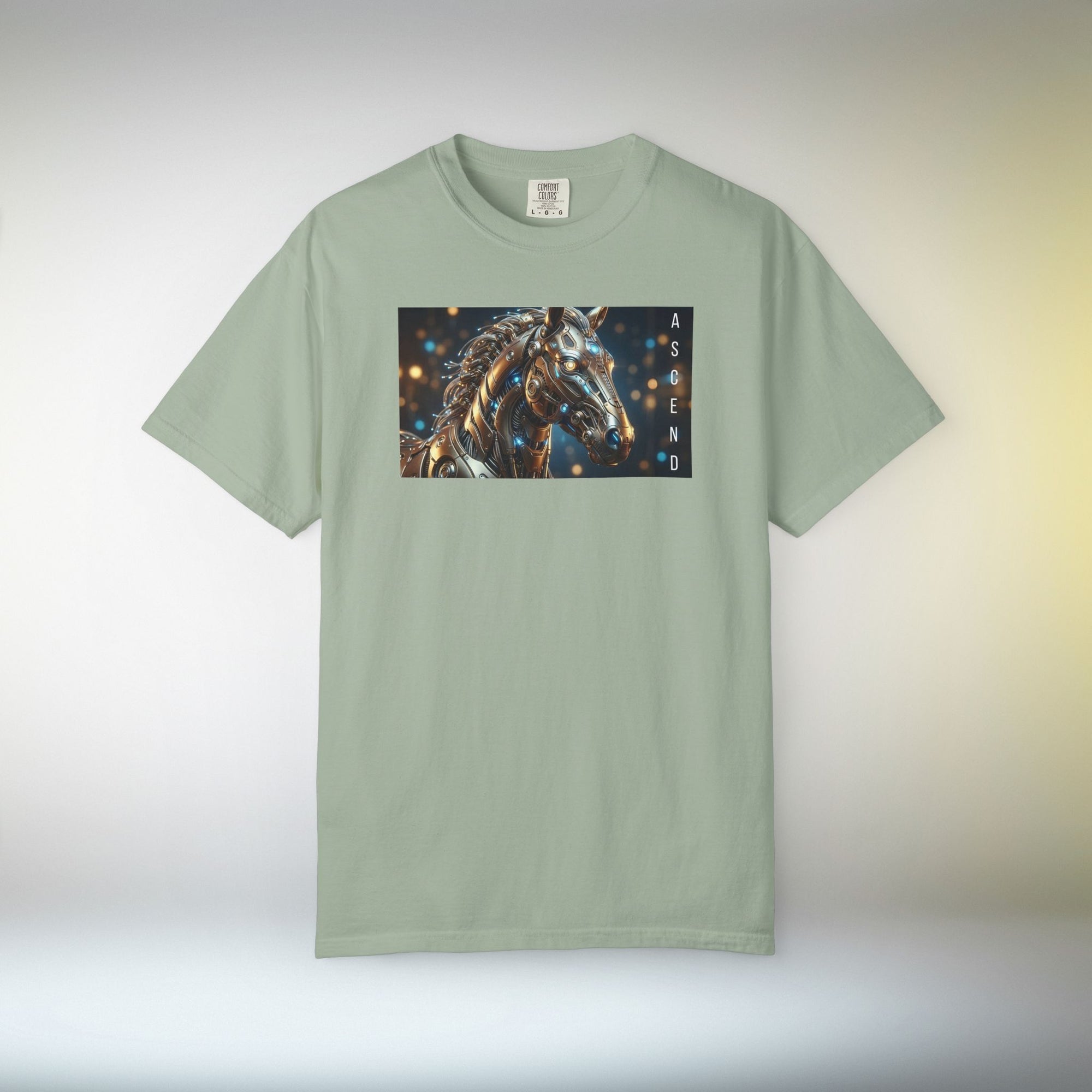 ASCEND Cyber Horse T-Shirt | Futuristic Steampunk Mechanical Animal Graphic Tee, Sci-Fi Streetwear Unisex