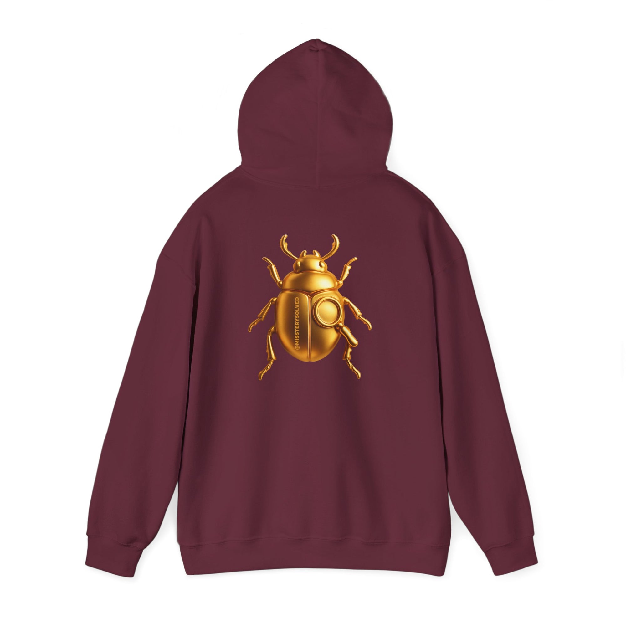 Gold Scarab Beetle Hoodie – Futuristic Steampunk Insect | Unisex Heavy Blend Hooded Sweatshirt Front and Back Graphic