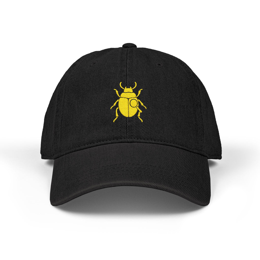 Denim Cap with Gold Beetle Embroidery – Retro Bug Design, Cool Streetwear Golden Insect Aesthetic Cap