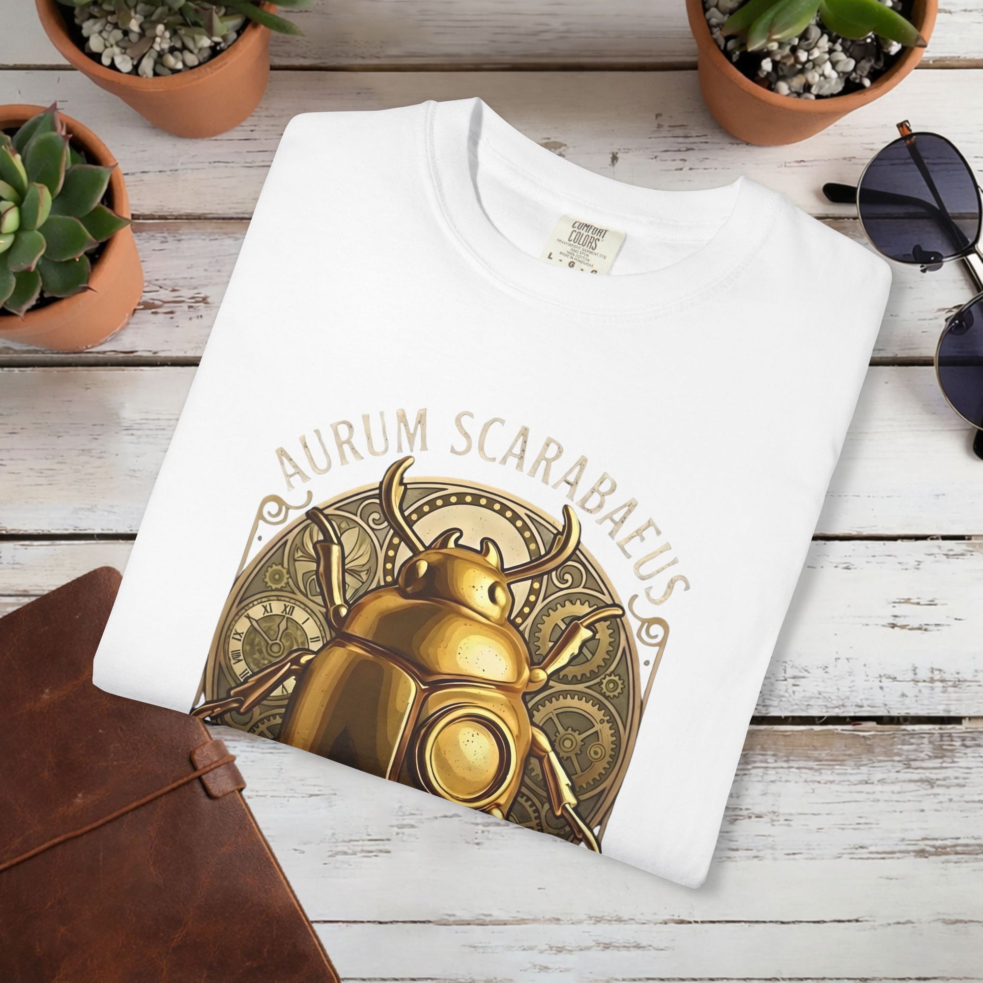 Golden Scarab T Shirt Aurum Scarabaeus | Seek & Discover Graphic Tee | Mystical Beetle Symbol Shirt | Unisex Vintage Art Tee