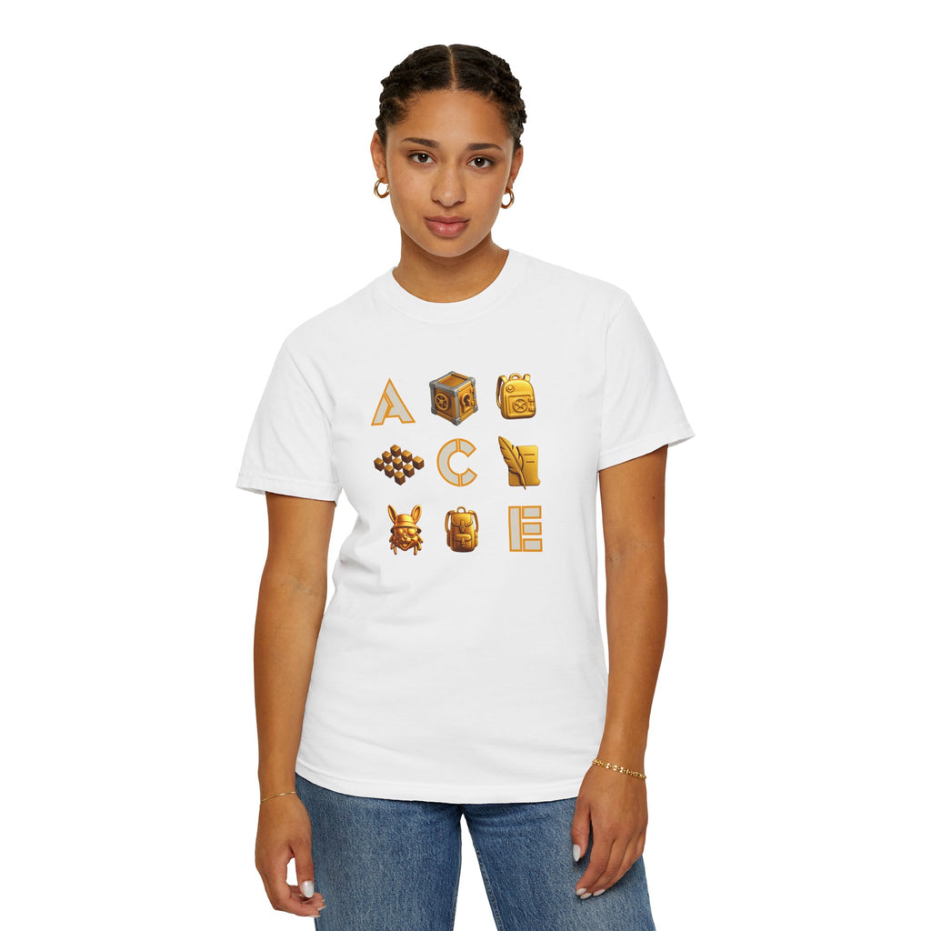 ACE Icon Tee – Golden Vault Game Symbols, Retro Gamer Puzzle Graphic T Shirt