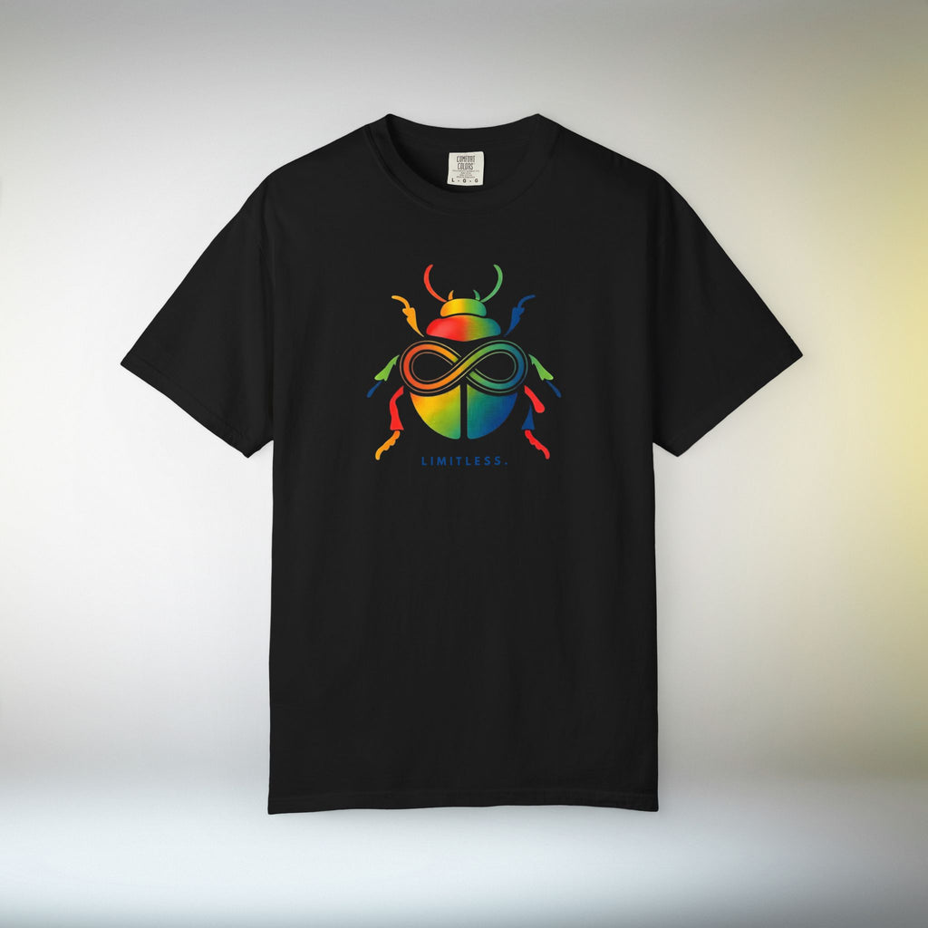 Limitless Beetle T Shirt | Infinity Symbol Graphic Tee | Colorful Scarab Art Shirt | Motivational Streetwear T-Shirt | Unisex Tee