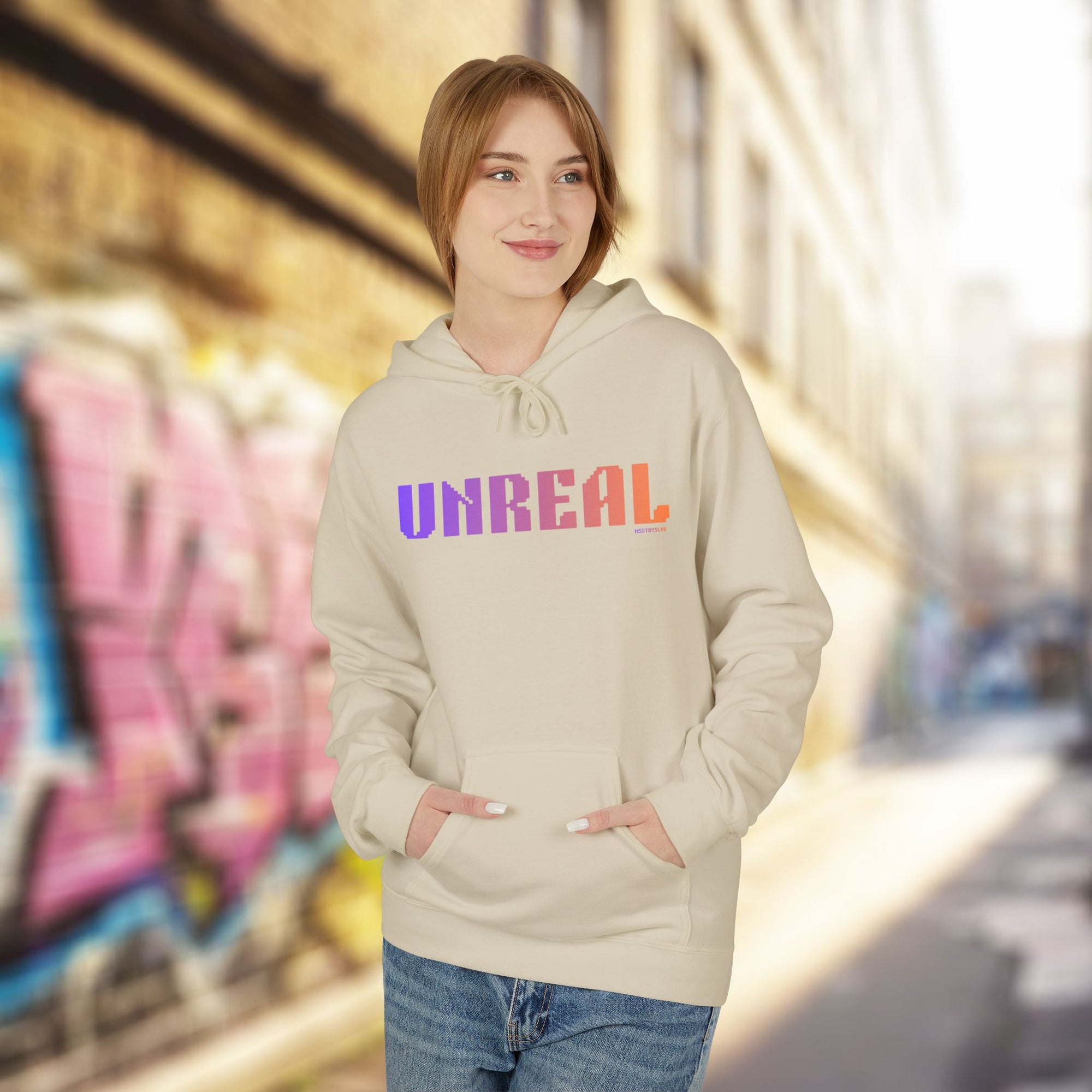 Unreal Bold Big Quote Hoodie | Positive Colorful Print Retro Graphic Pullover