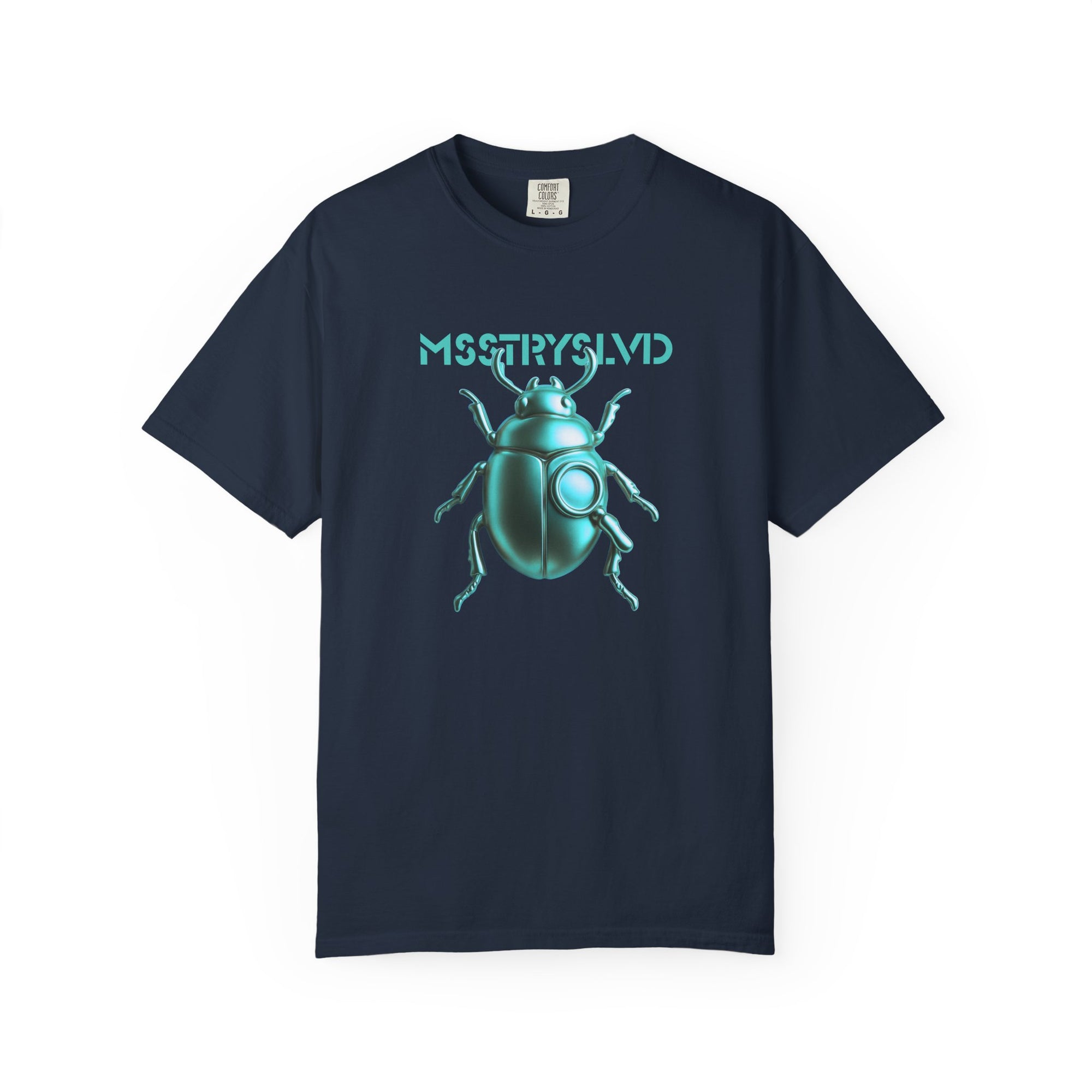 Cyber Beetle Graphic T-Shirt – Futuristic Insect Streetwear Tee, Neon Blue Bug Design Techwear Top For Men & Women