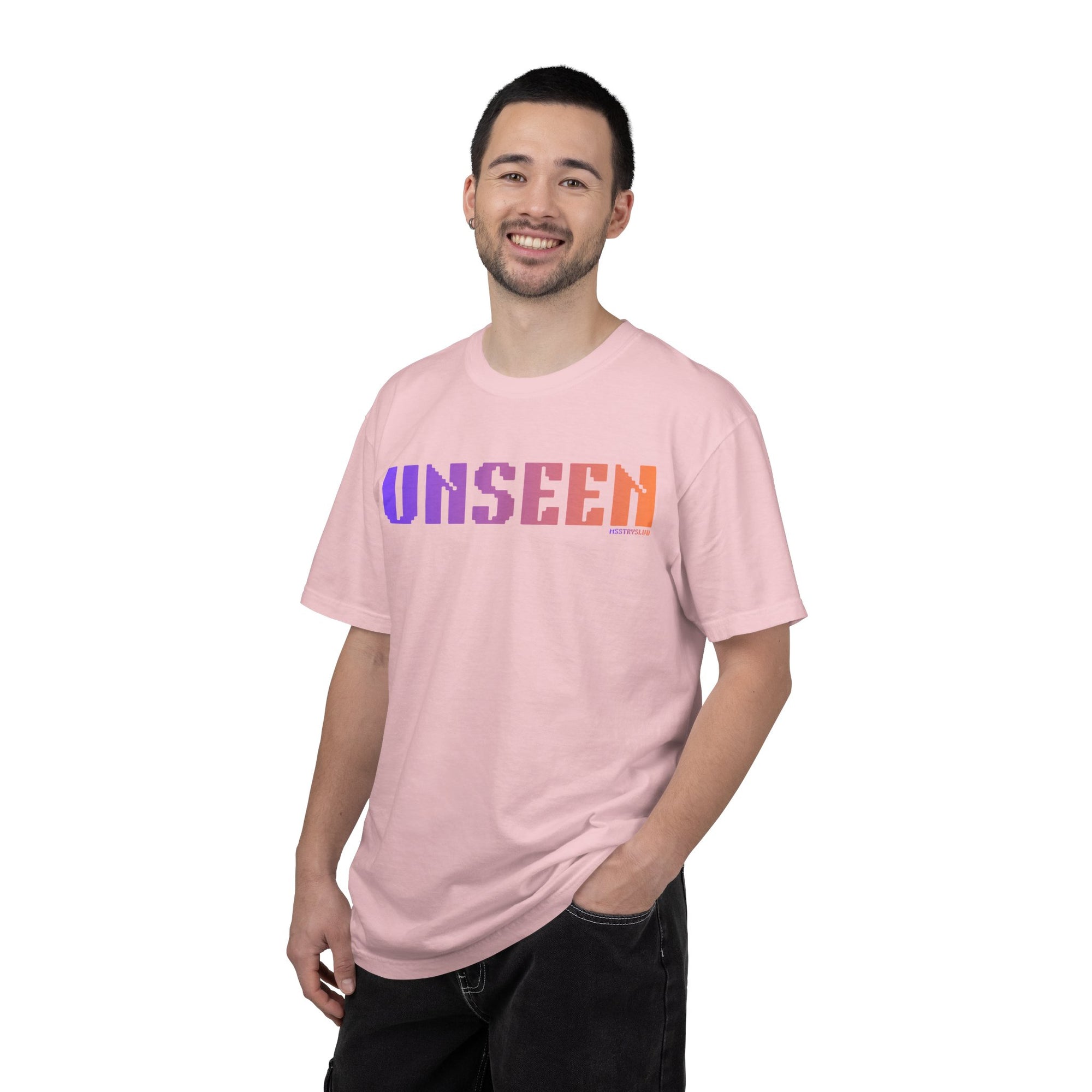 UNSEEN Graphic T Shirt Aesthetic Streetwear Tee, Retro Pixel Unisex Minimal Typography Statement Shirt, Travel Pastel Fashion Top